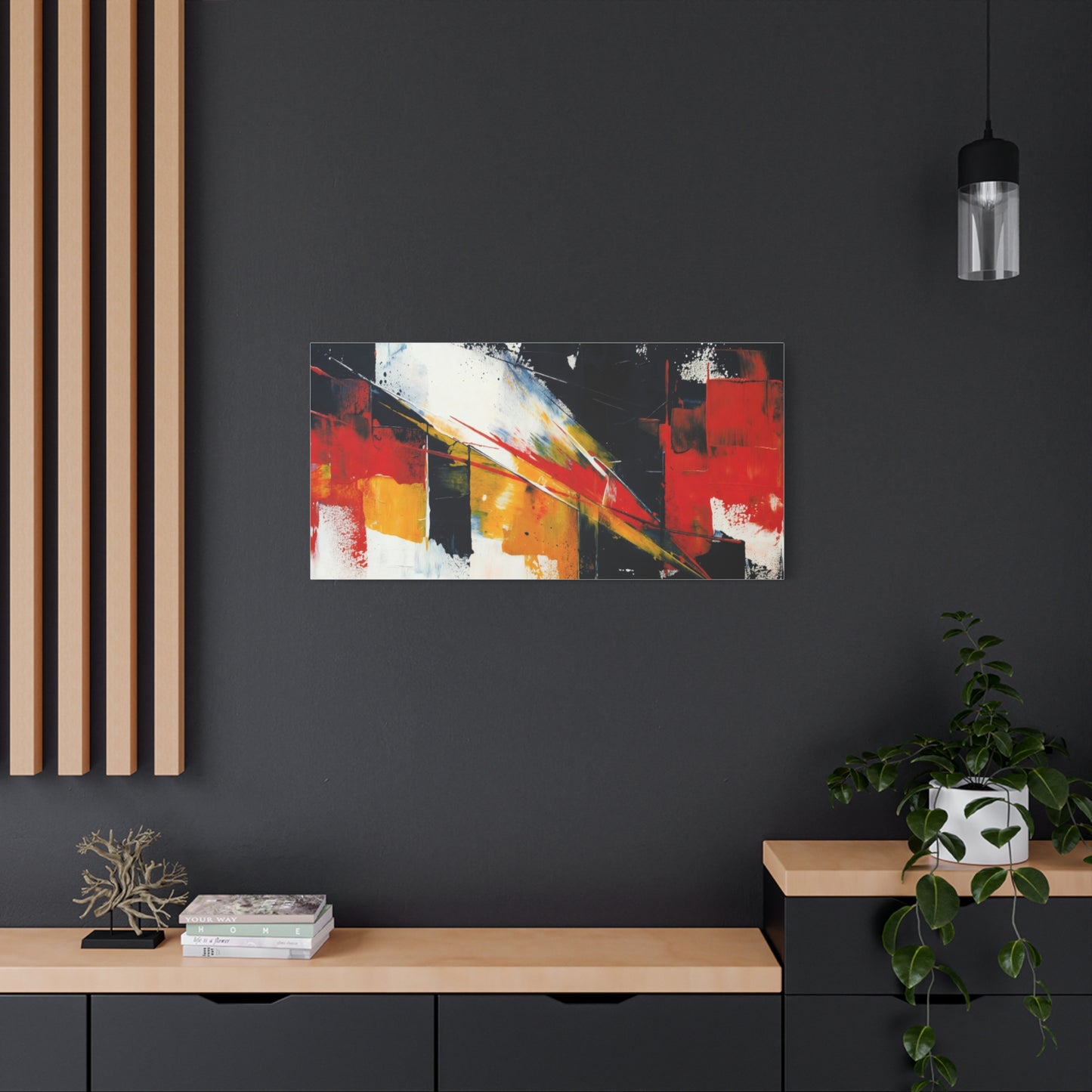 Abstract Geometric Canvas Art — Bold Red & Black Modern Wall Painting