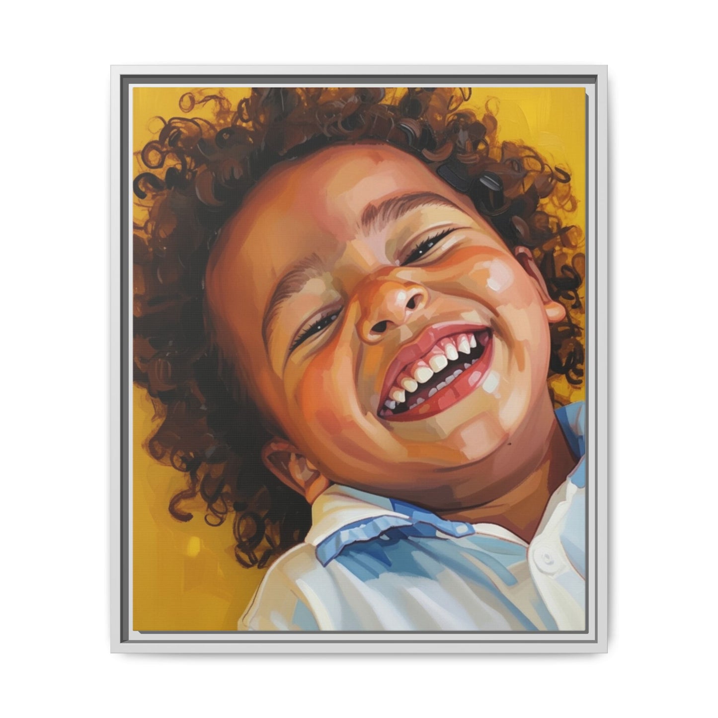 Framed Matte Canvas Print – Joyful Child Portrait, Colorful Nursery Wall Art