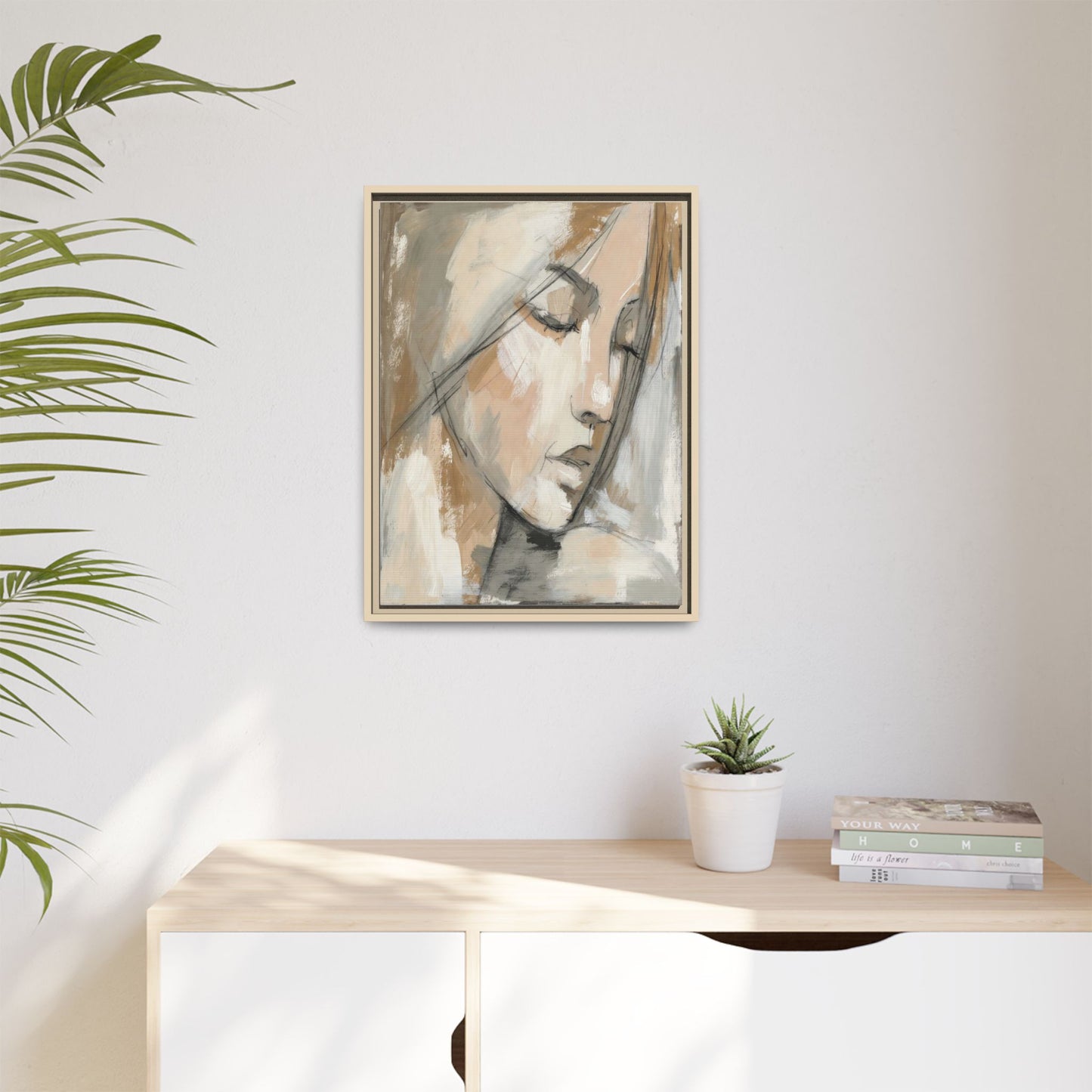 Framed Matte Canvas Art — Serene Abstract Portrait in Neutrals