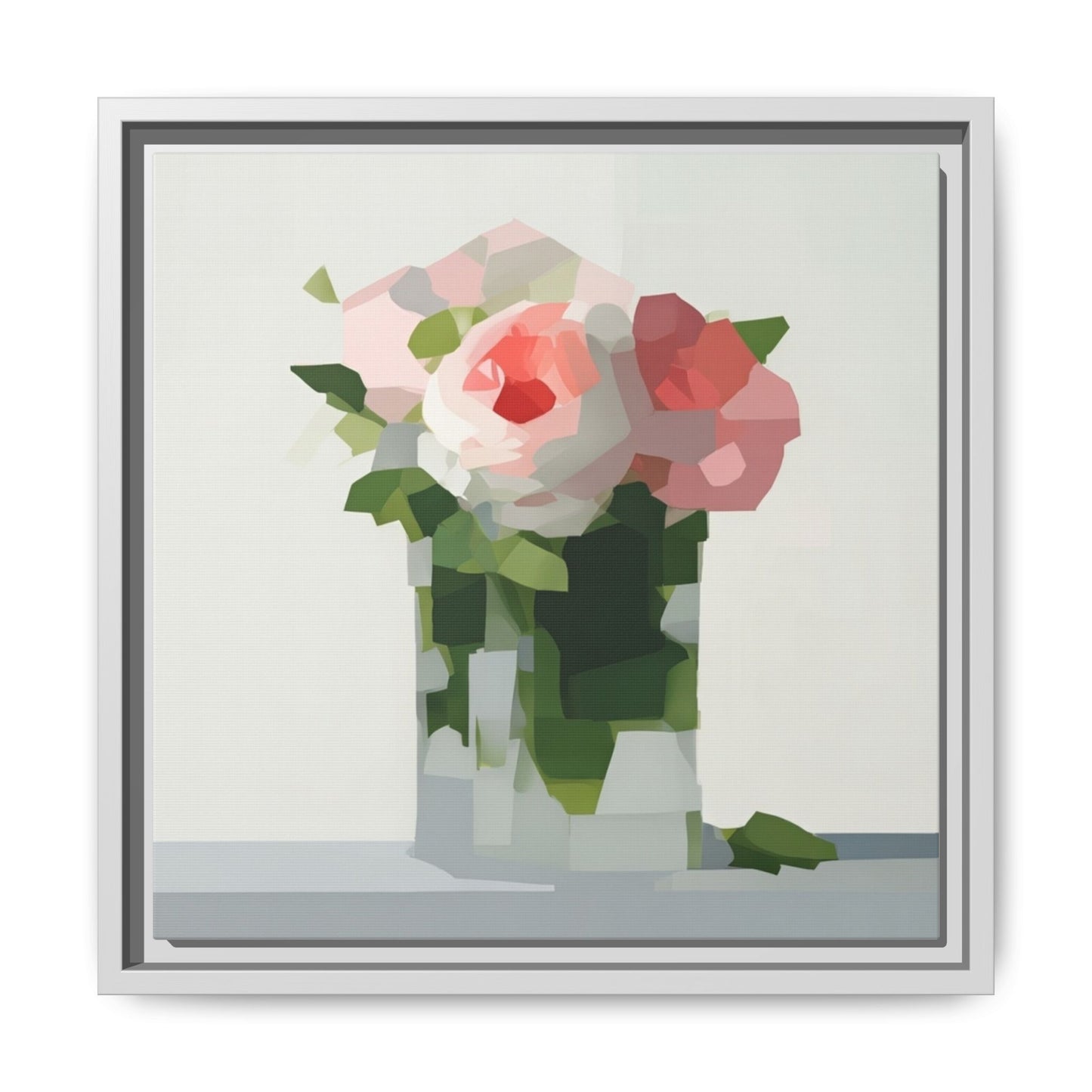 Framed Floral Canvas Print — Modern Pink Roses Still Life