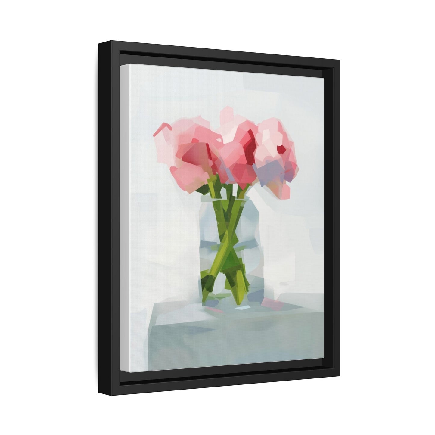 Framed Floral Canvas Art — Pink Peonies in Vase (Matte)