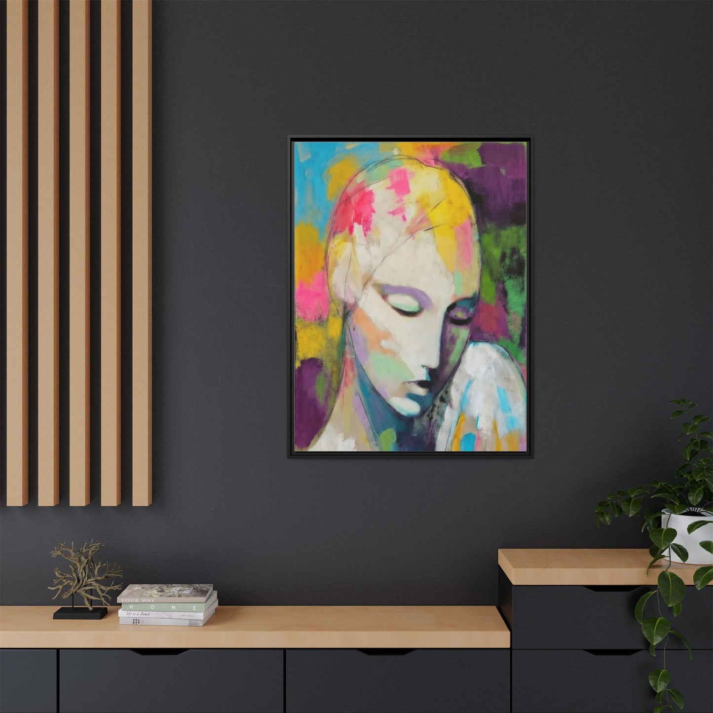 Framed Matte Canvas Art - Colorful Abstract Portrait