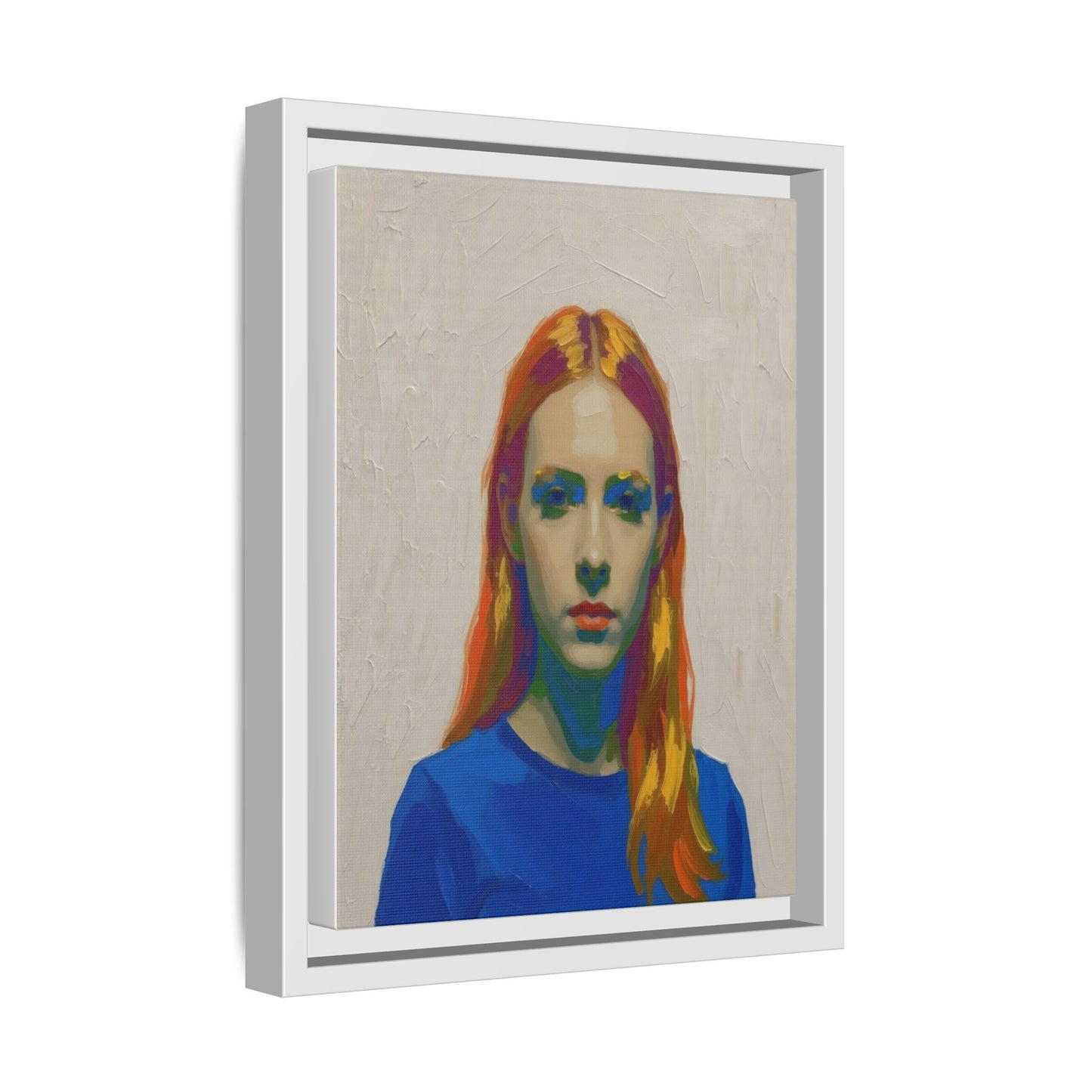 Framed Matte Canvas Portrait — Vibrant Multi‑Color Girl Art Print