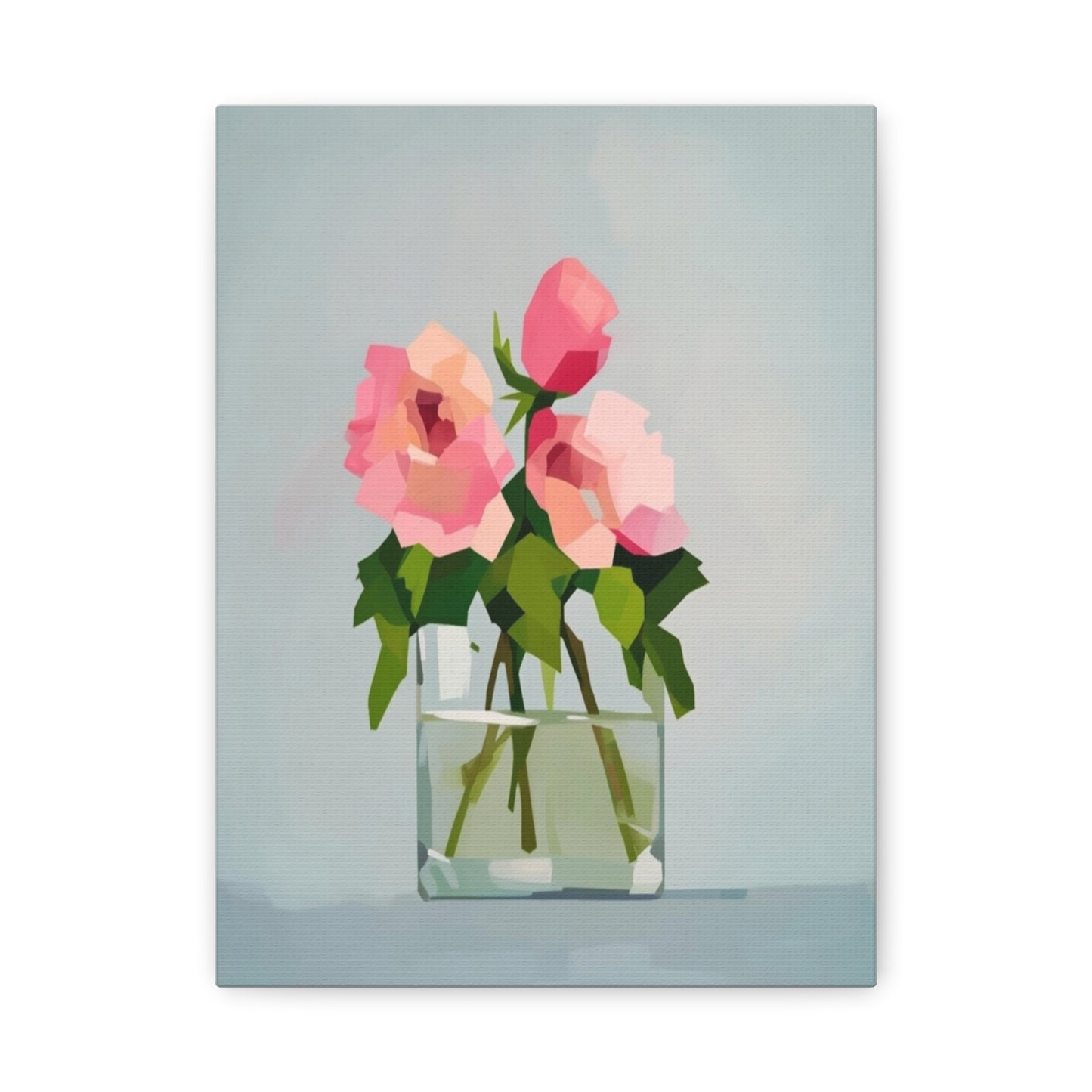 Pink Roses in Square Vase - Matte Stretched Canvas Wall Art