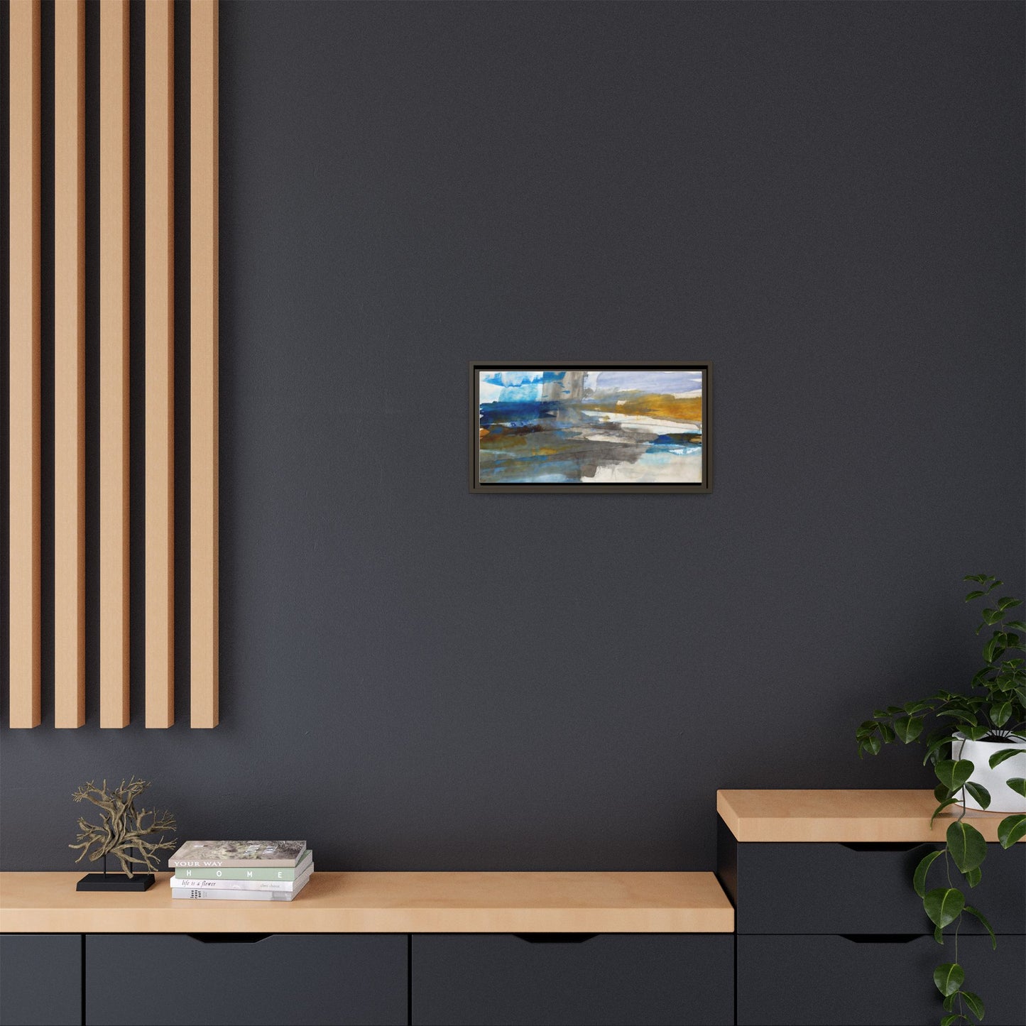 Abstract Blue & Gold Framed Canvas Art — Matte Multi-Color Wall Print