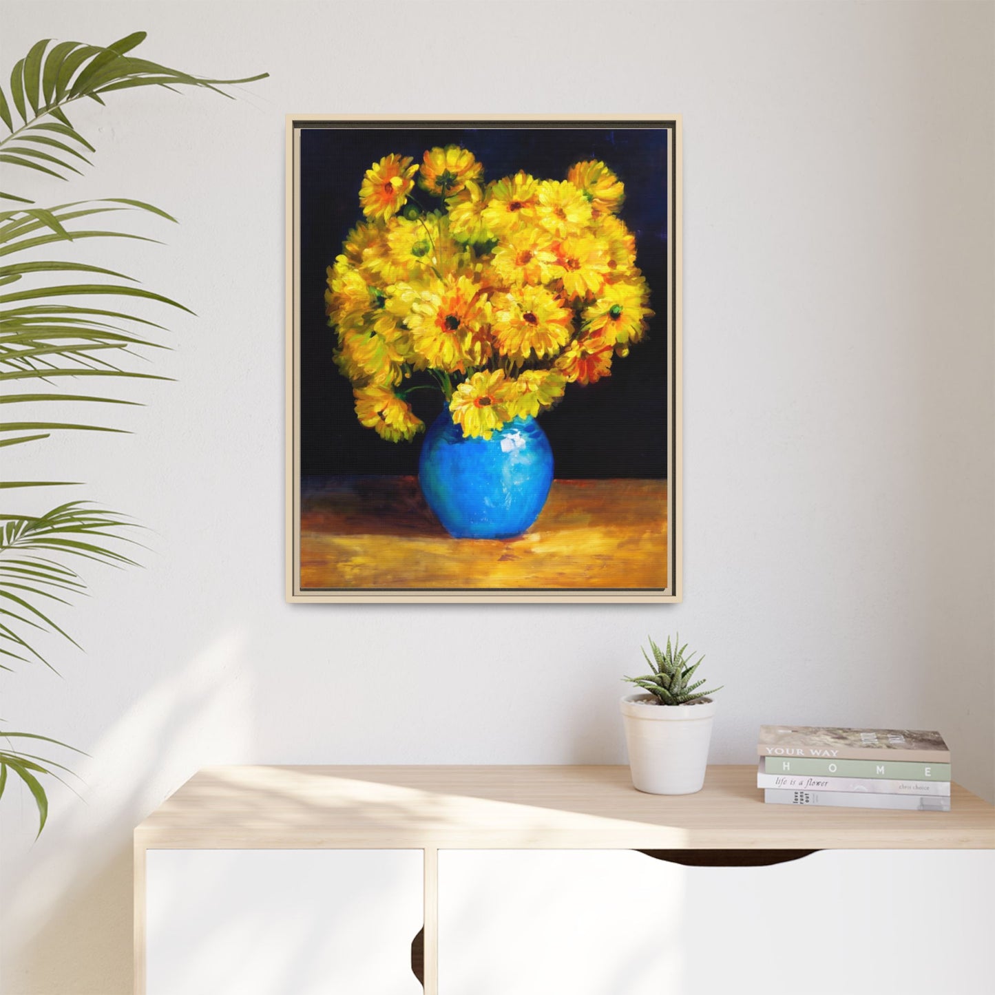 Yellow Daisy Bouquet Matte Canvas Framed Wall Art