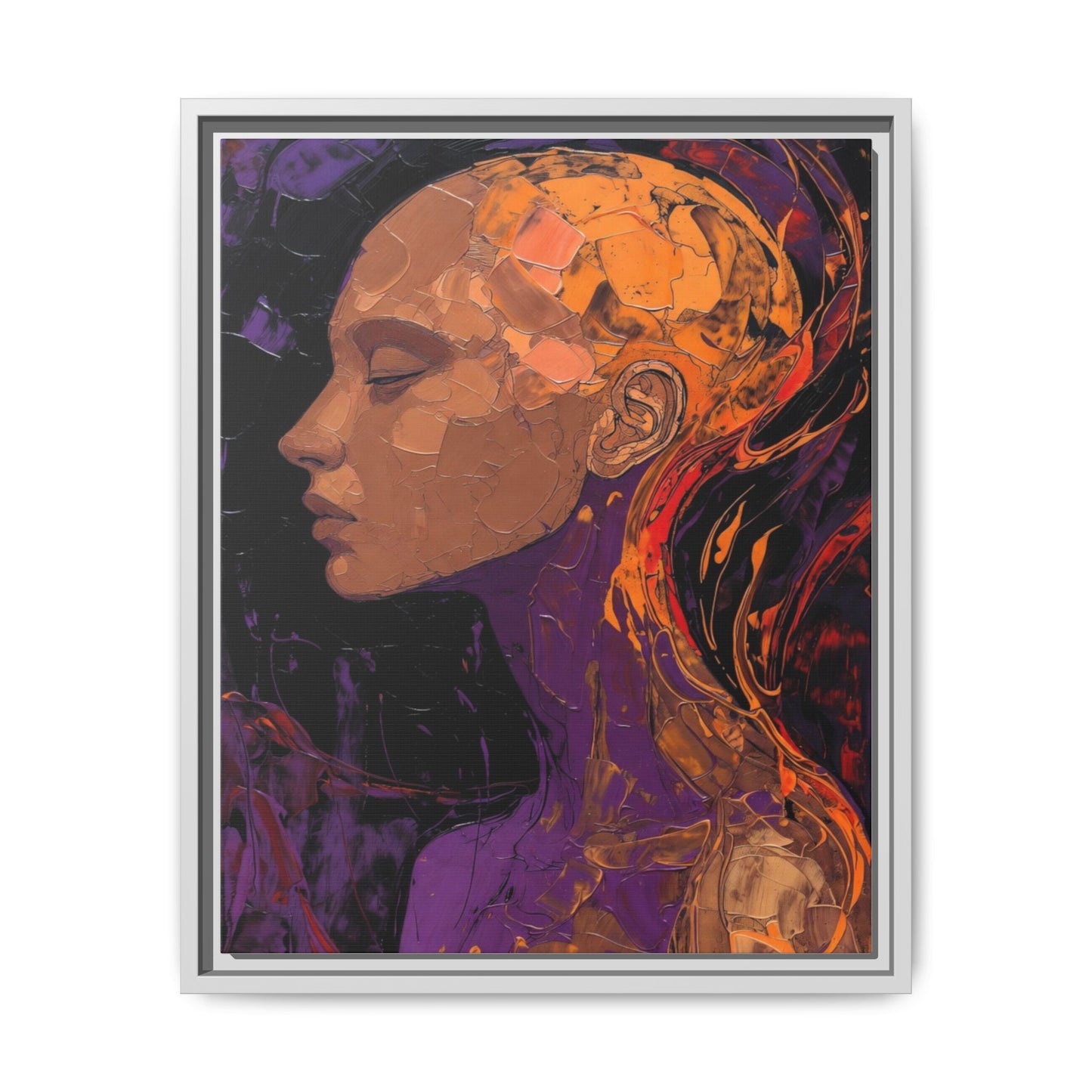 Abstract Profile Portrait Matte Framed Canvas — Multicolor Feminine Art Print