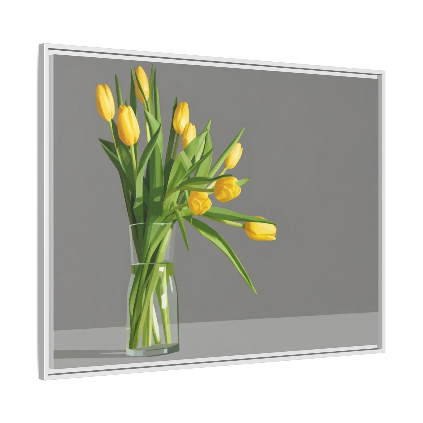Framed Matte Canvas Art — Yellow Tulip Vase Wall Print