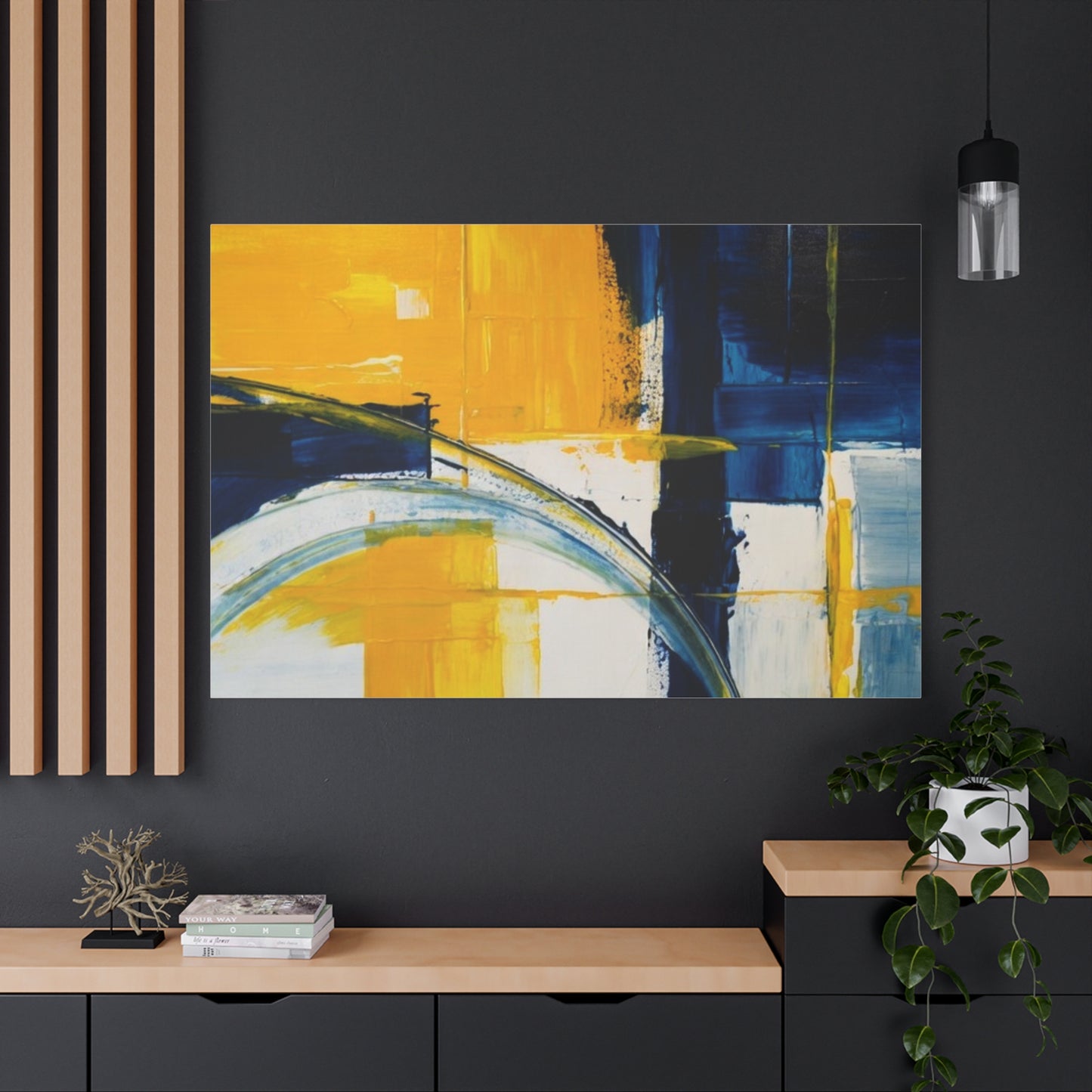 Abstract Blue & Yellow Arc Matte Canvas Wall Art - Stretched 1.25"