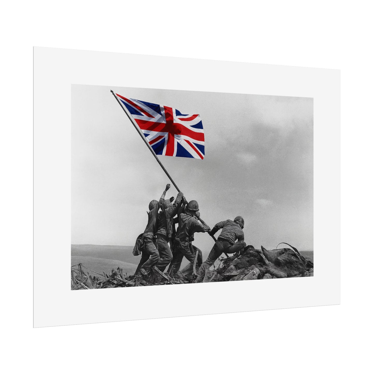 Raising the Union Jack by Unknown attributed to Joe Rosenthal Wall Art Print
