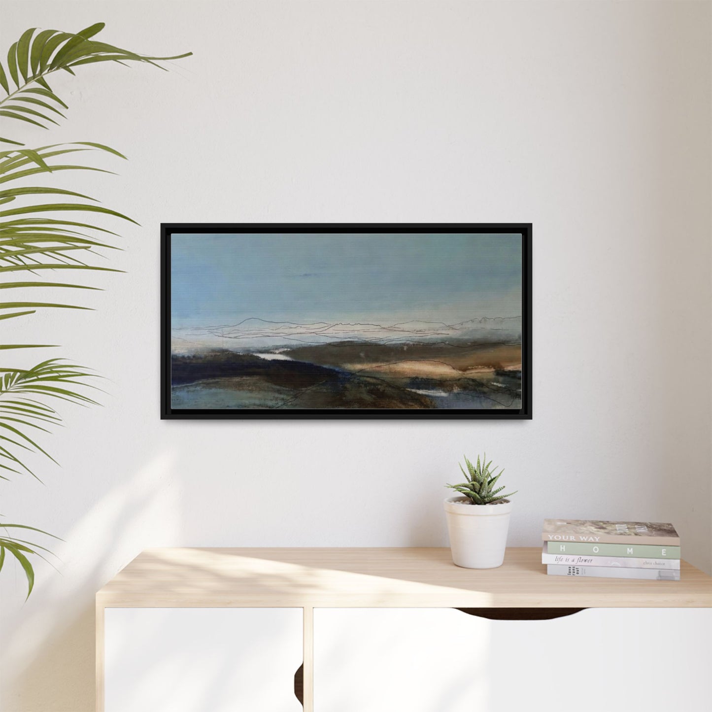 Framed Matte Canvas Wall Art — Serene Abstract Blue Landscape