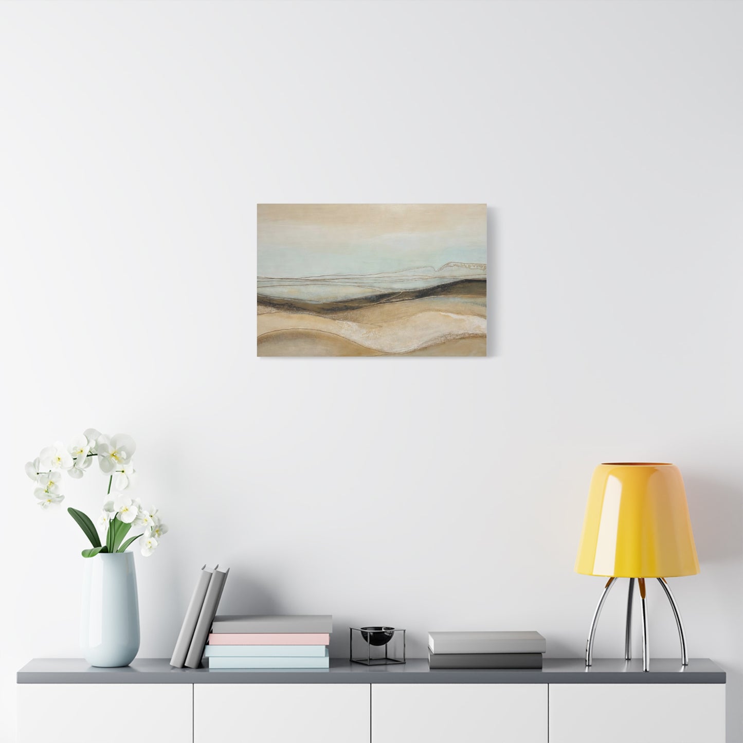 Abstract Coastal Landscape Matte Canvas Wall Art — Neutral Beach Waves Stretched Canvas