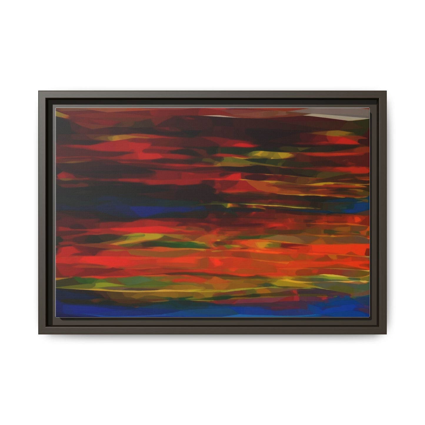 Abstract Multi-Color Matte Canvas Framed Wall Art — Bold Red & Blue Modern Painting