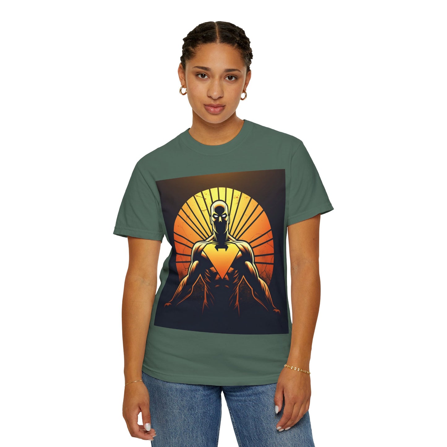 Superhero Sunrise T-Shirt — Bold Chest Emblem Graphic