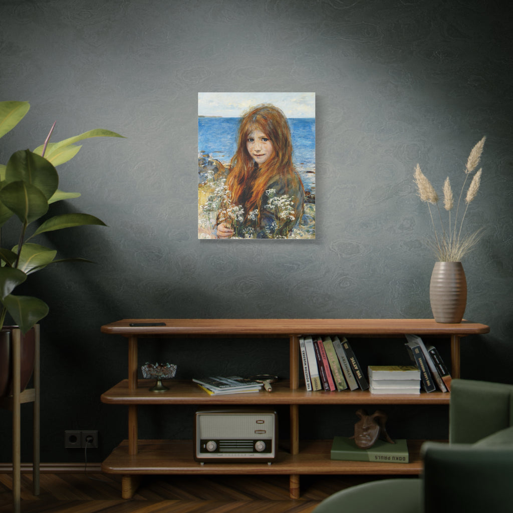 Little girl on the beach by Hans Olaf Heyerdahl Matte Canvas Wall Art Print