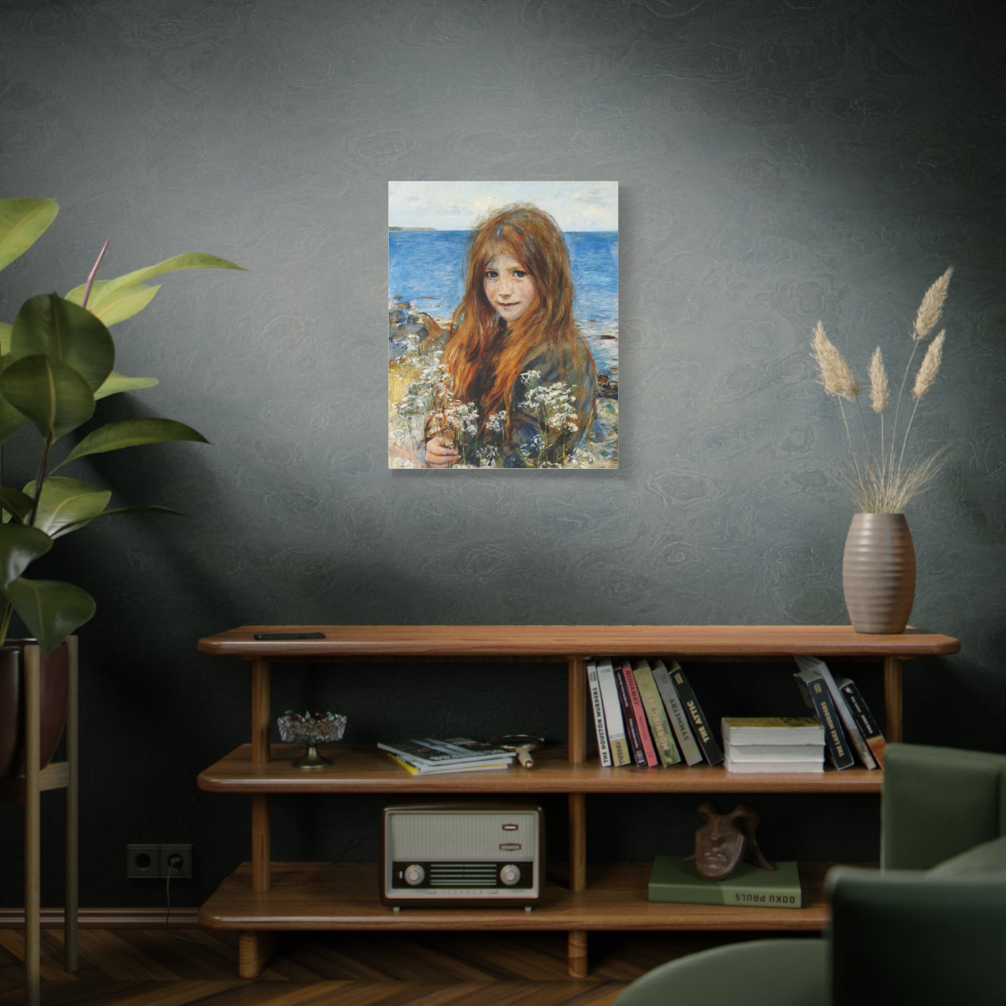 Little girl on the beach by Hans Olaf Heyerdahl Matte Canvas Wall Art Print