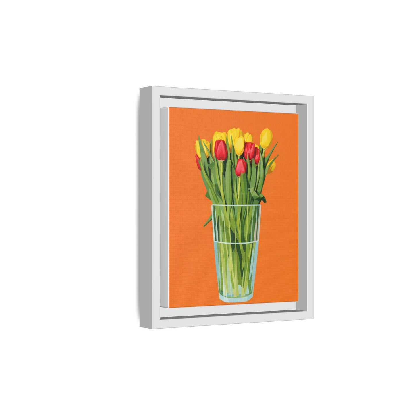 Framed Tulip Canvas Print — Colorful Tulips in Glass Vase