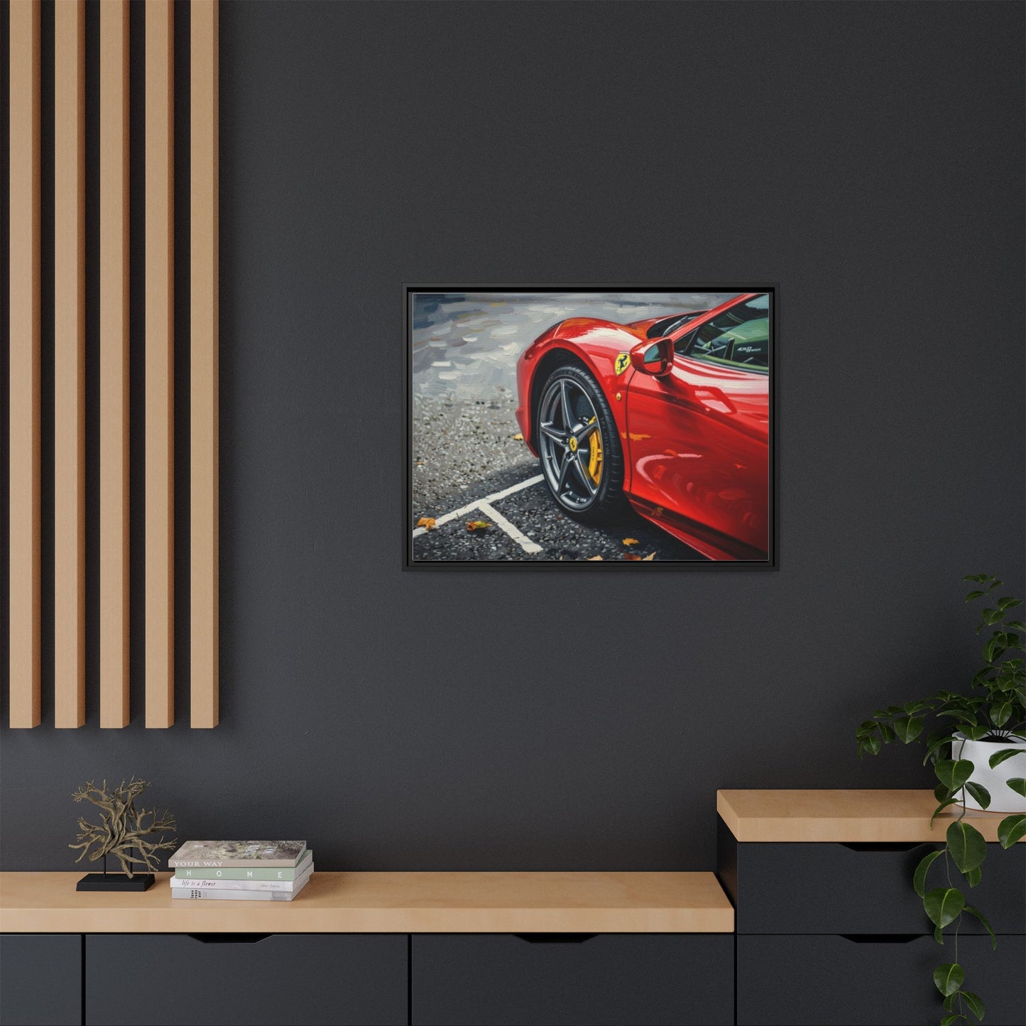 Framed Matte Canvas: Red Sports Car Close-Up Art Print