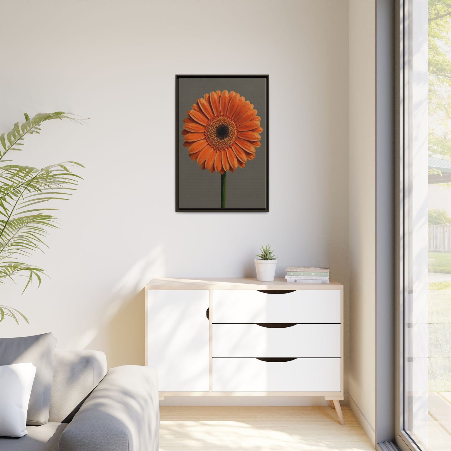 Orange Gerbera Daisy Matte Canvas Print (Framed)