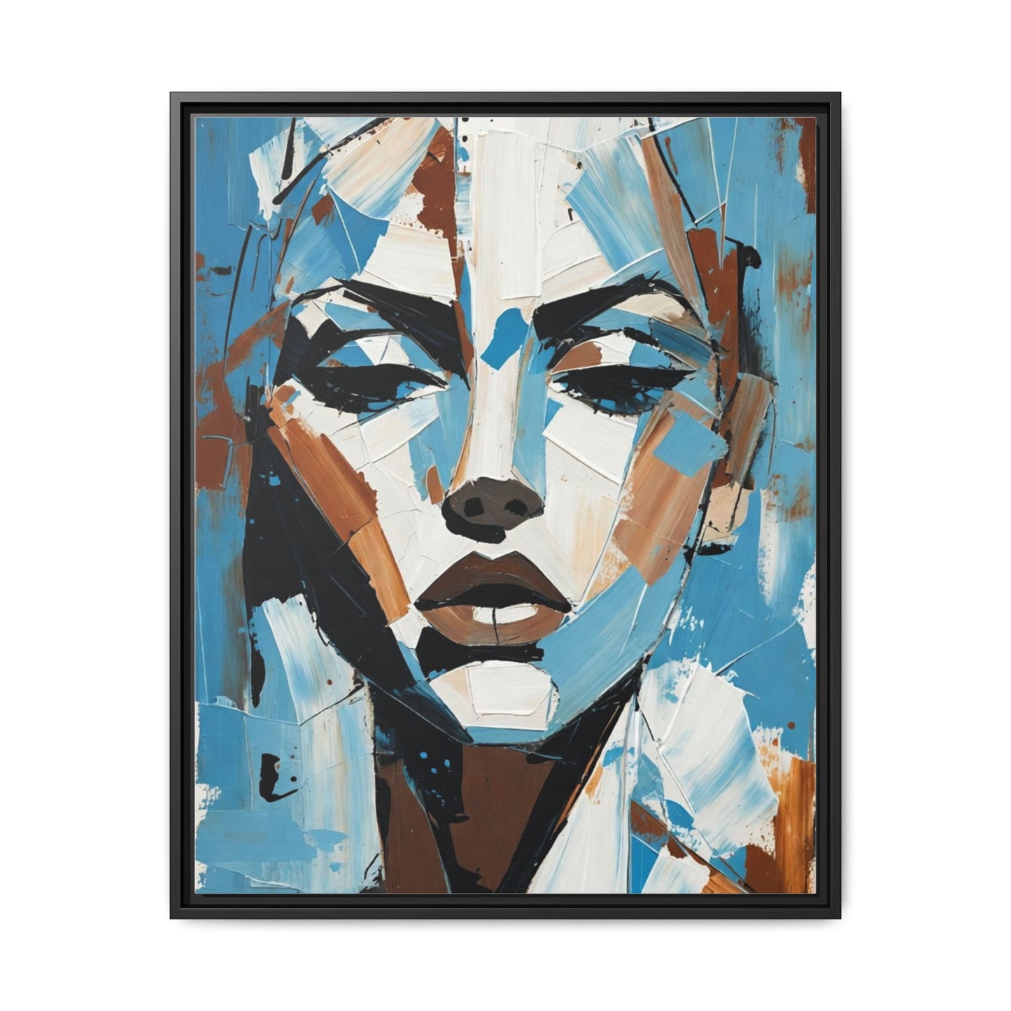 Abstract Blue Face Matte Canvas Wall Art — Framed Modern Portrait Print