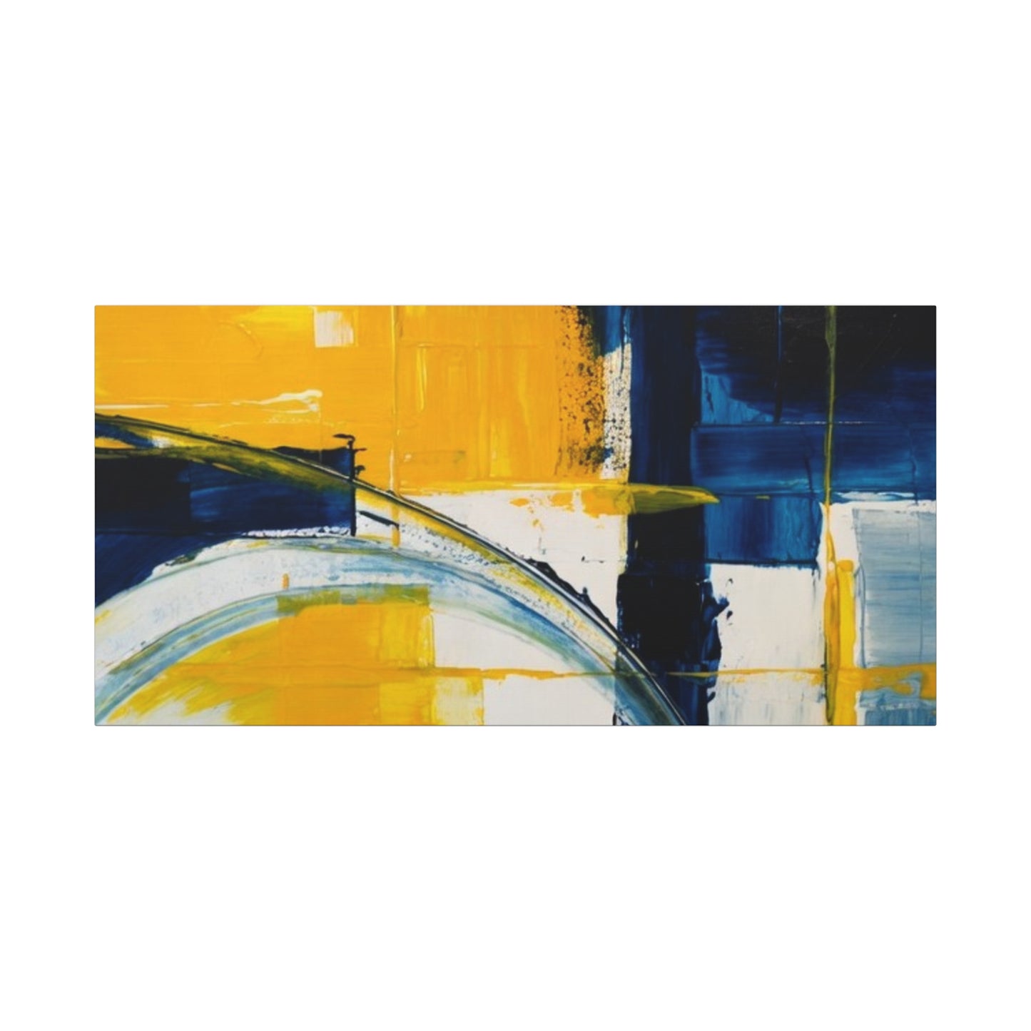 Abstract Blue & Yellow Arc Matte Canvas Wall Art - Stretched 1.25"