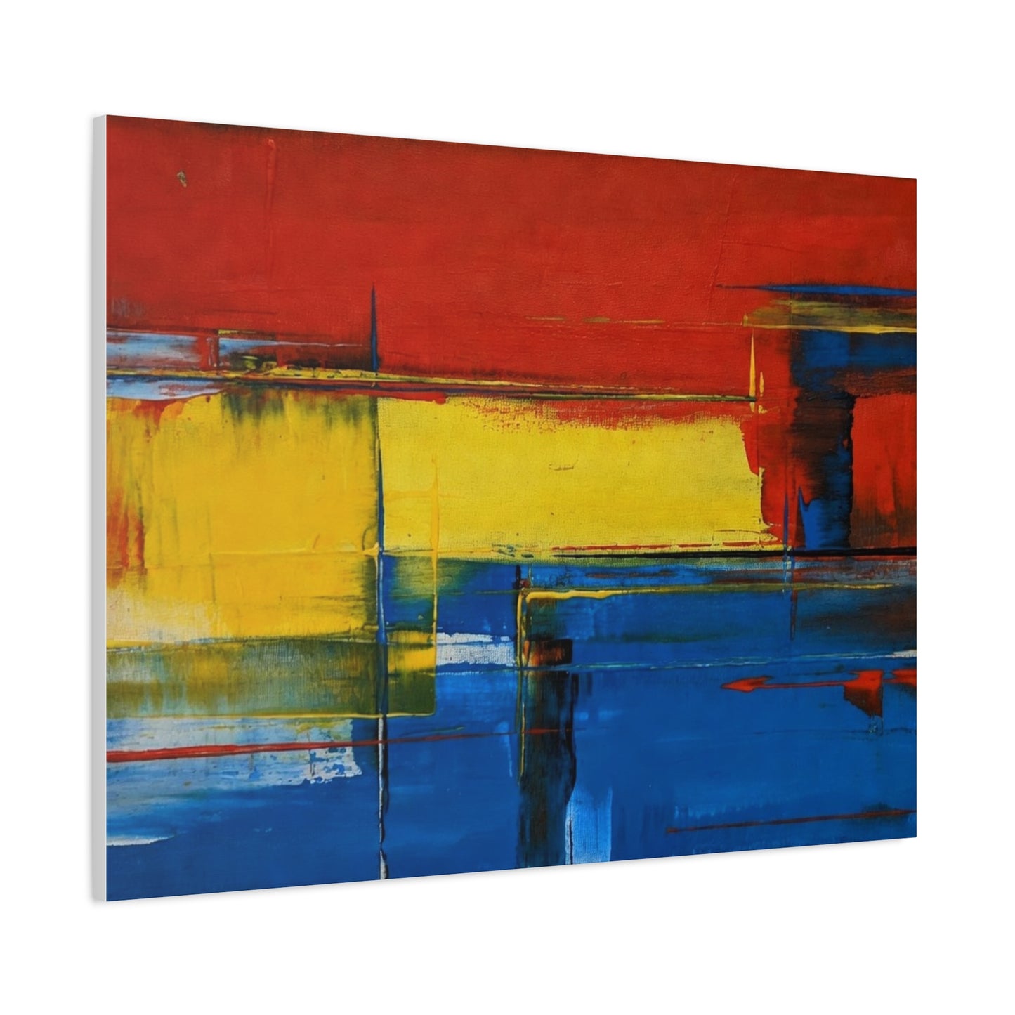 Abstract Color Block Matte Canvas Wall Art — Red, Yellow & Blue Stretched Canvas