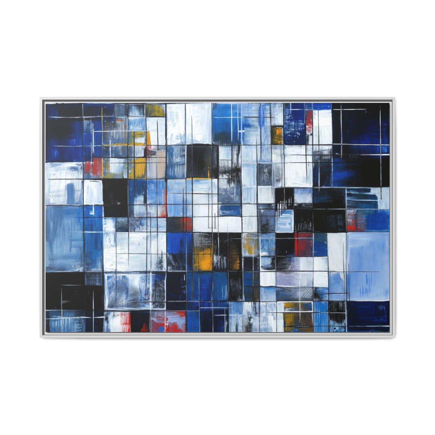 Abstract Blue Grid Matte Canvas Framed Art Print