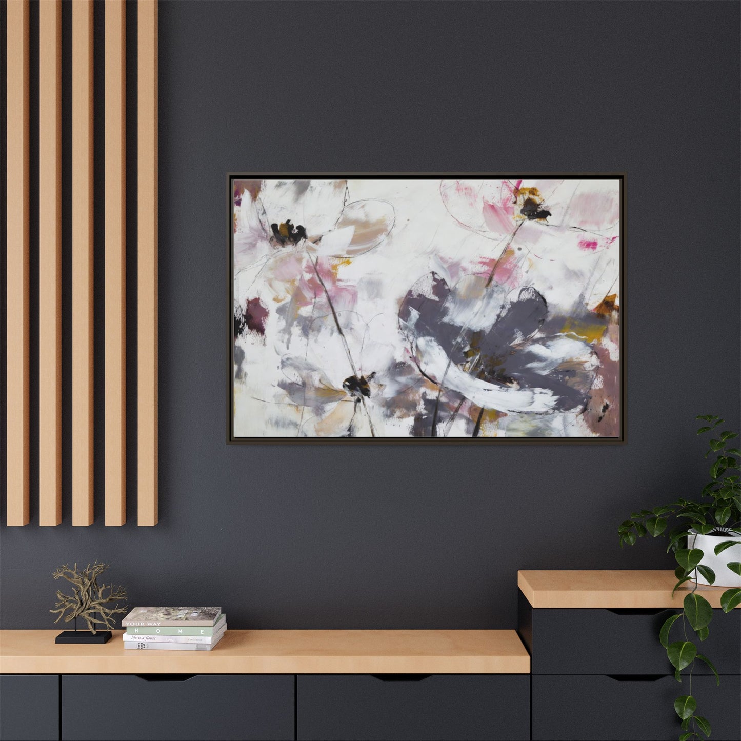 Abstract Floral Matte Canvas Framed Wall Art — Soft Watercolor Blooms