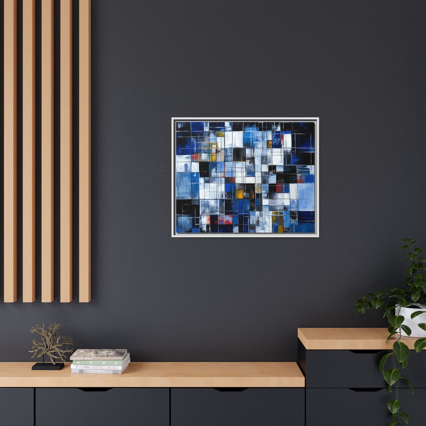 Abstract Blue Grid Matte Canvas Framed Art Print