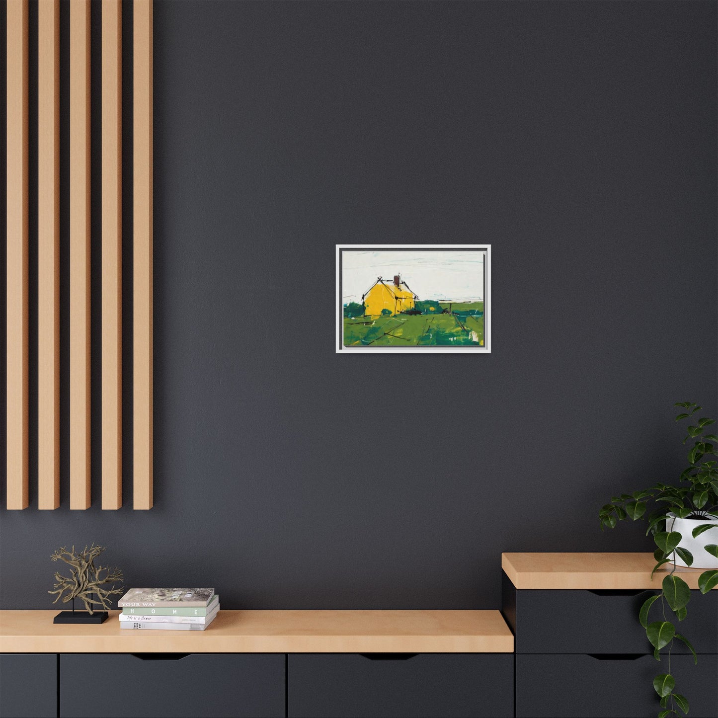 Yellow Cottage Landscape Framed Canvas Print