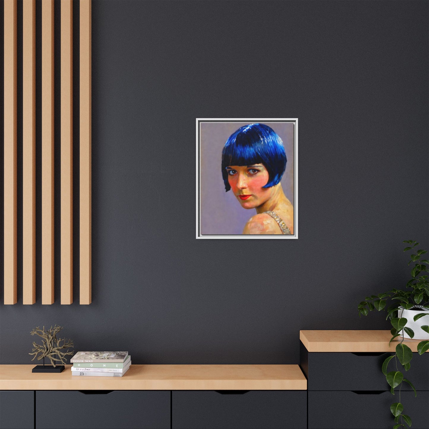 Framed Matte Canvas Art Print — Vintage Portrait with Blue Bob