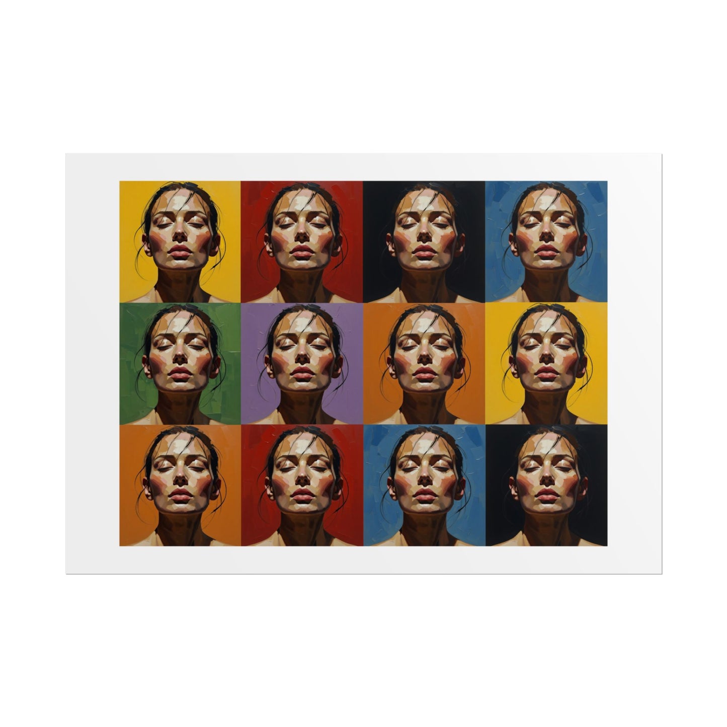 Rolled Poster — Pop Art Portrait Wall Print (Color Grid, 12-Panel)