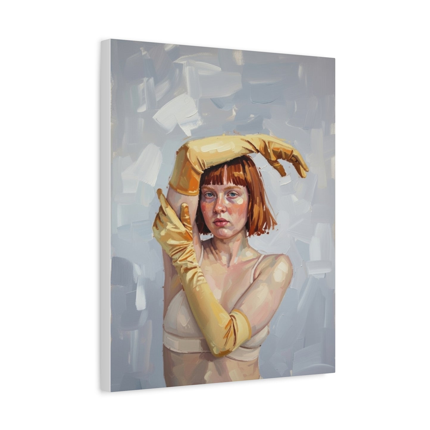 Portrait Canvas Print — Redheaded Woman with Yellow Gloves, Matte Stretched Art