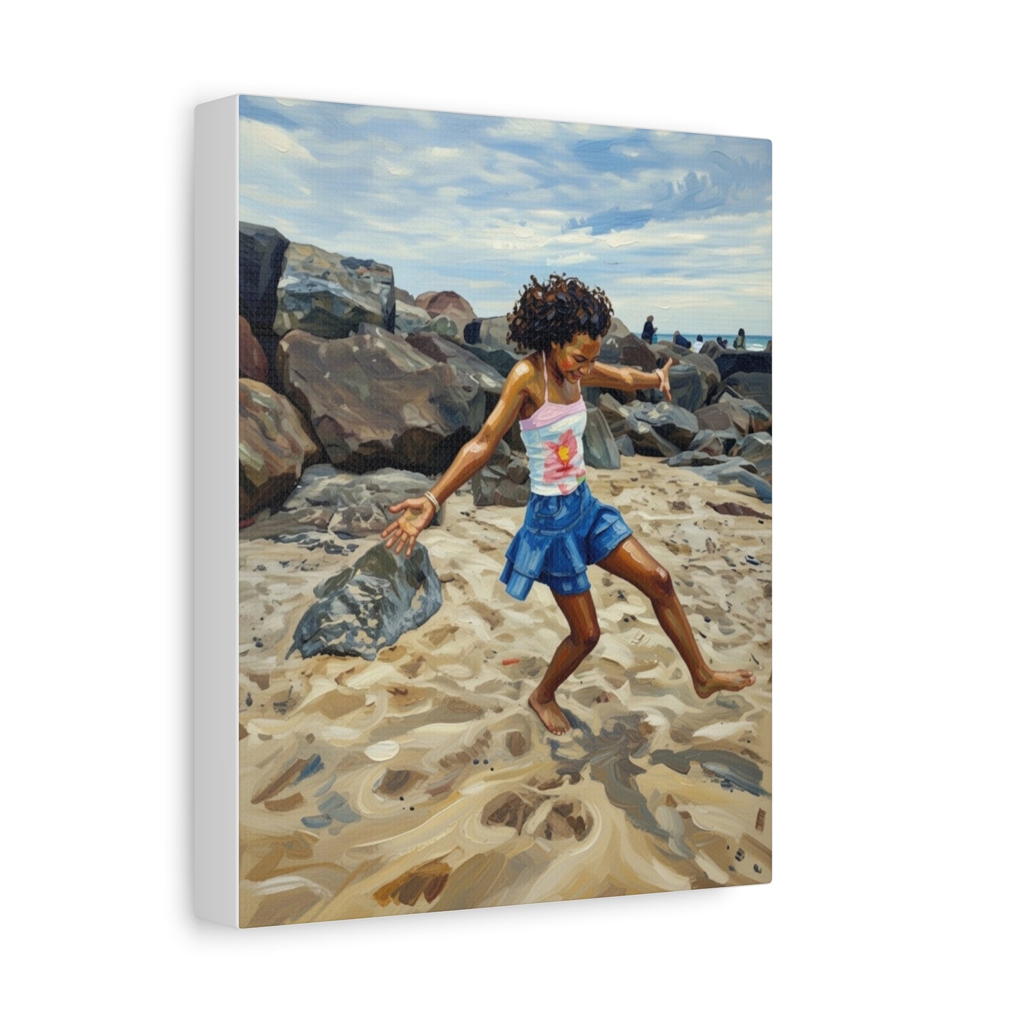 Beach Joy Canvas Print — Child Playing on Sand Stretched Matte Wall Art