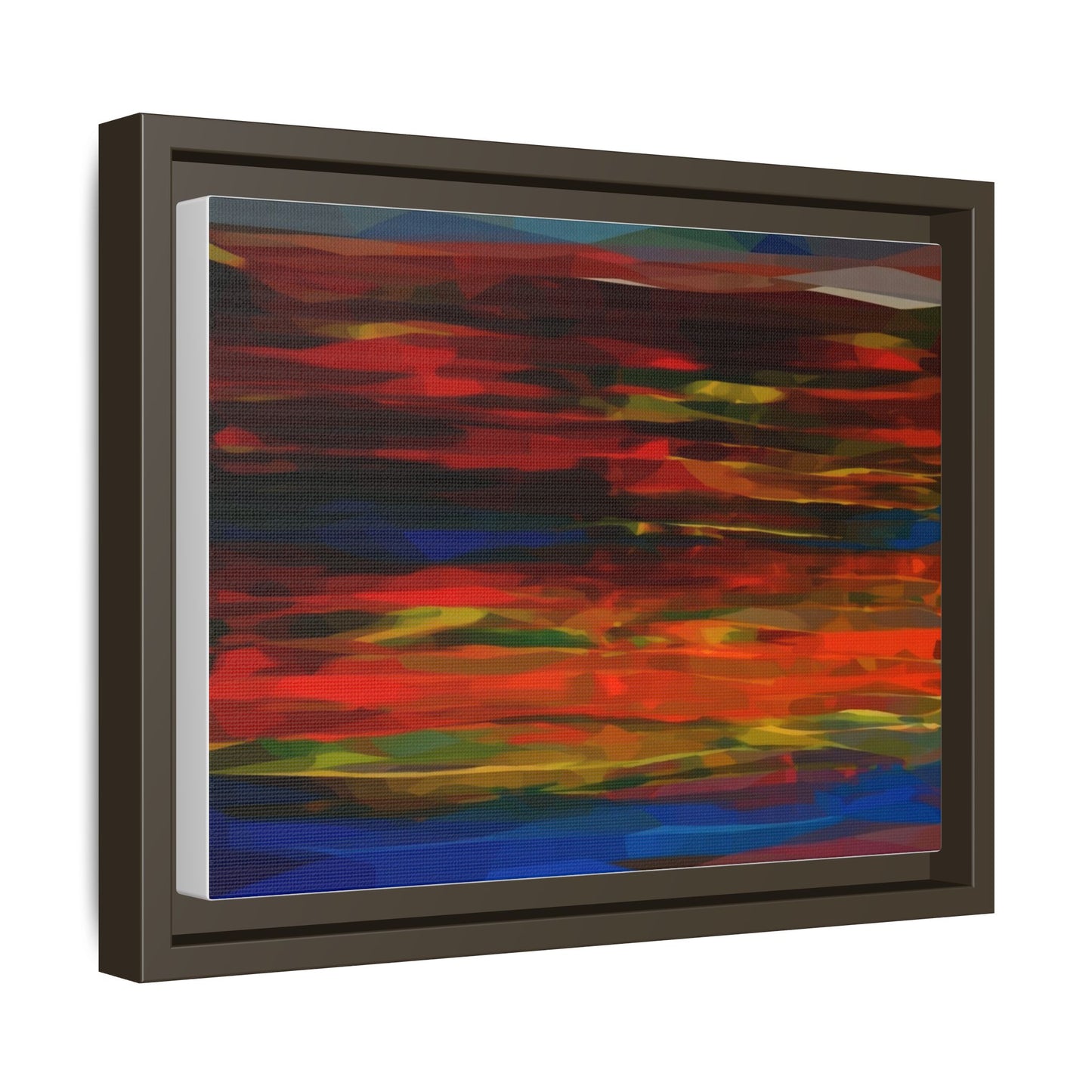 Abstract Multi-Color Matte Canvas Framed Wall Art — Bold Red & Blue Modern Painting