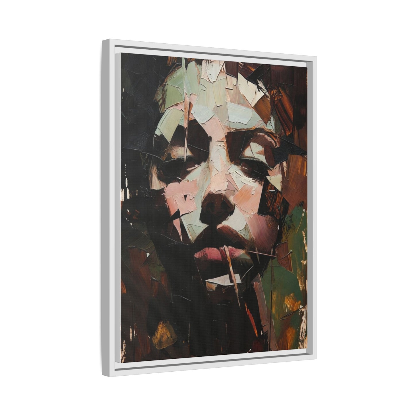 Matte Framed Canvas Art — Abstract Female Portrait, Moody Multicolor