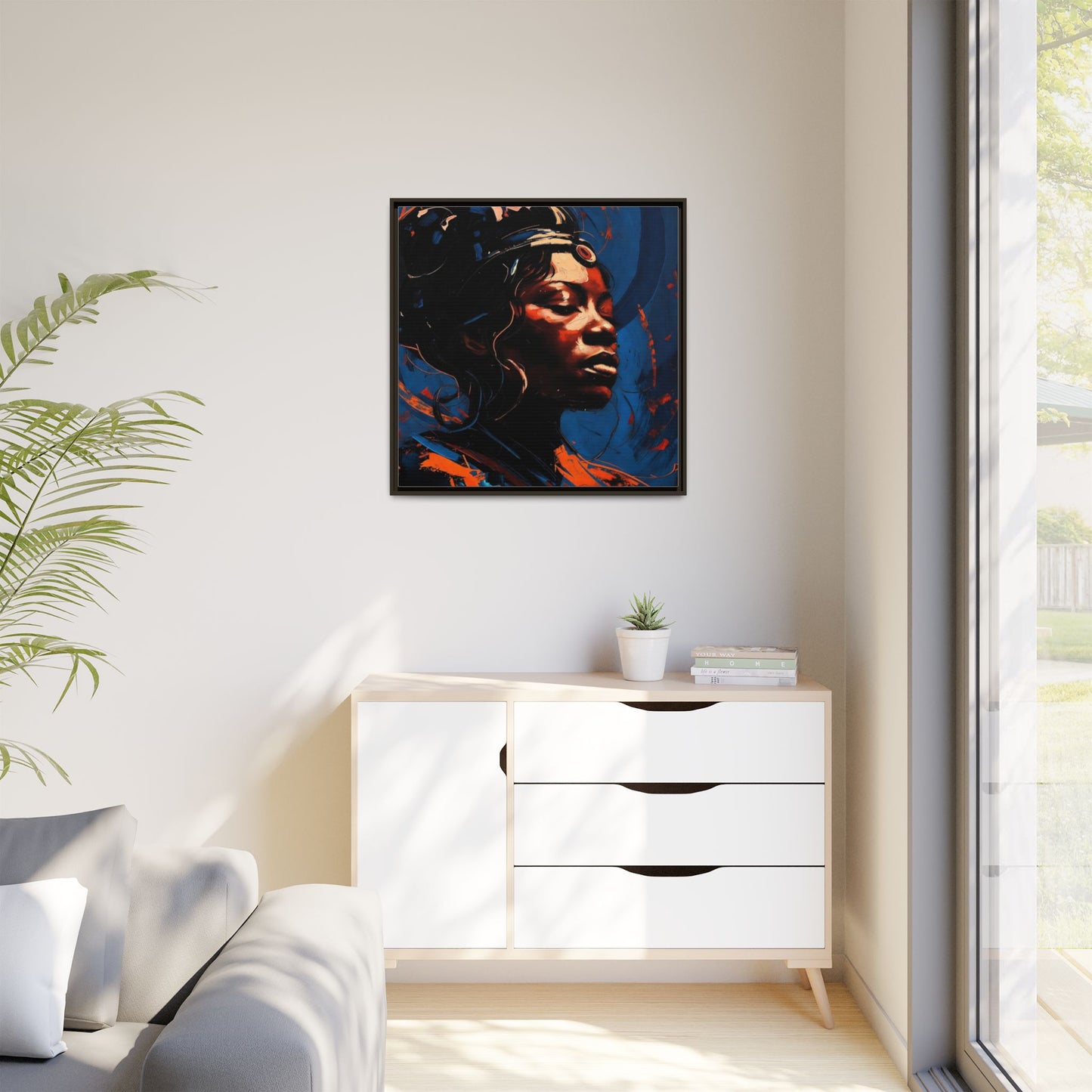 Framed Matte Canvas Art - Vibrant Portrait of a Black Woman (Multi-Color)