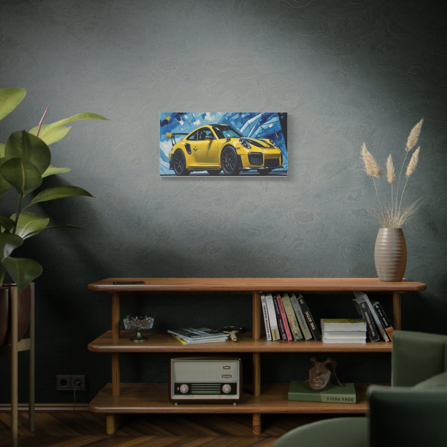 Yellow Porsche Sports Car Canvas Print — Modern Automotive Wall Art