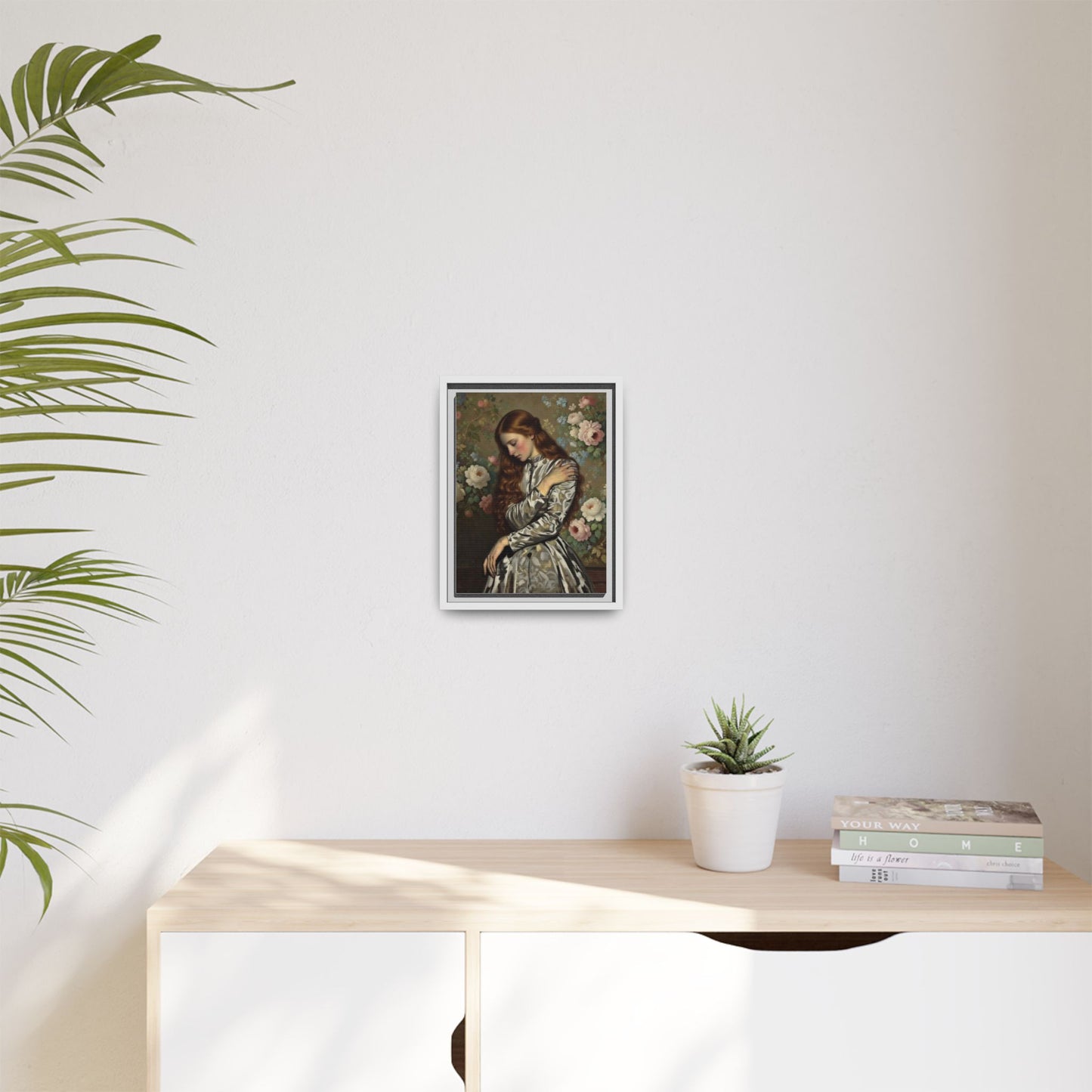 Framed Matte Canvas Art — Vintage Floral Portrait of a Young Woman