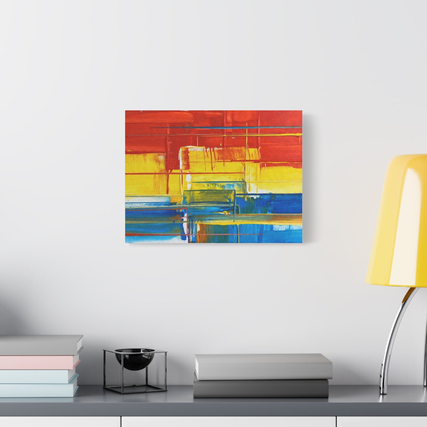 Abstract Color Block Canvas Print — Vibrant Red, Yellow & Blue Stretched Wall Art