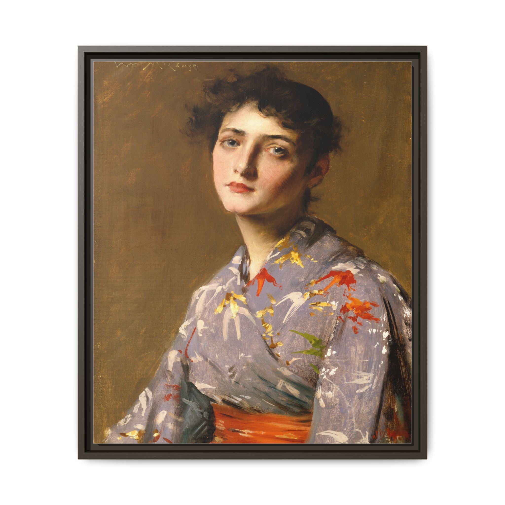 Girl in a Japanese Costume by William Merritt Chase Framed Matte Canvas Wall Art Print