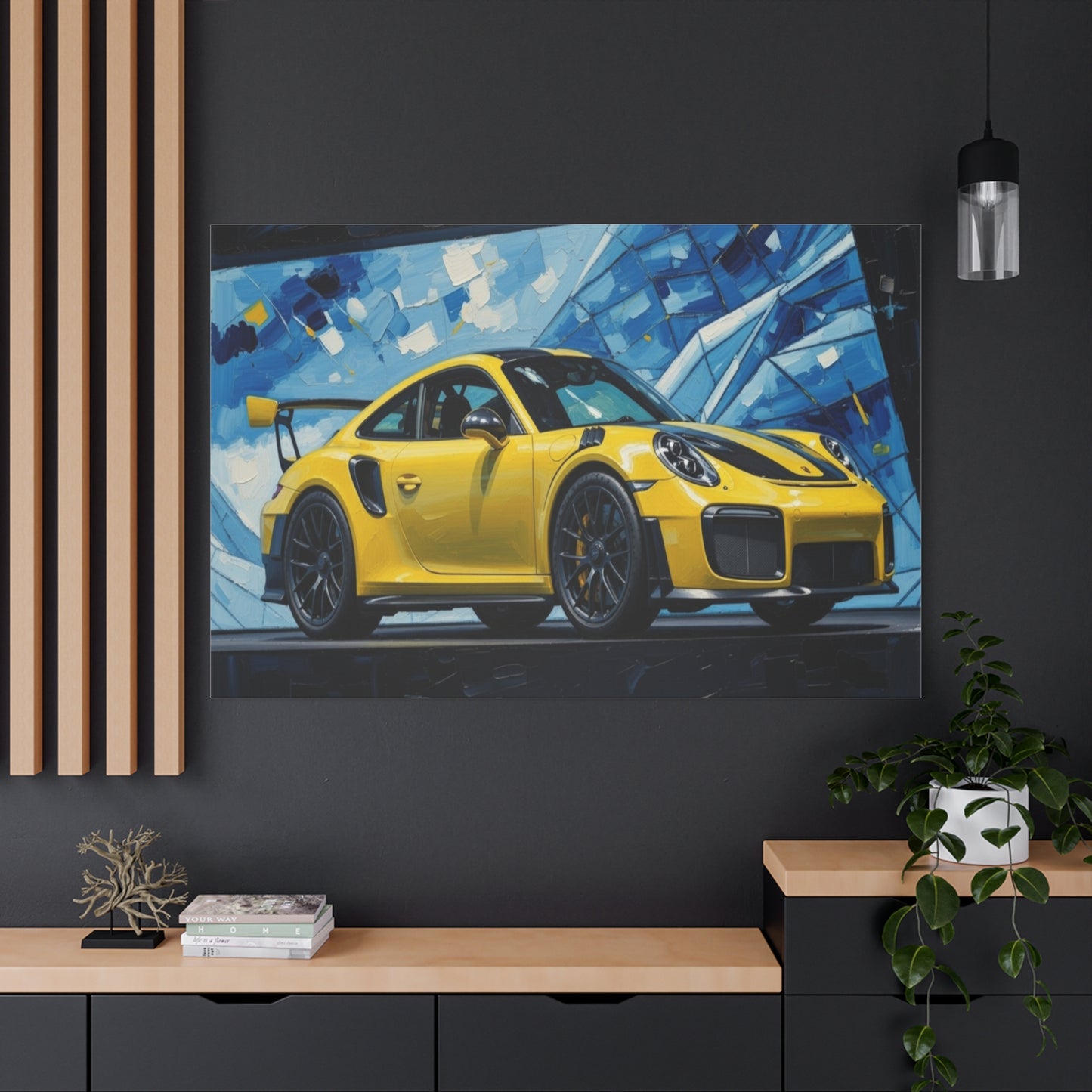 Yellow Porsche Sports Car Canvas Print — Modern Automotive Wall Art