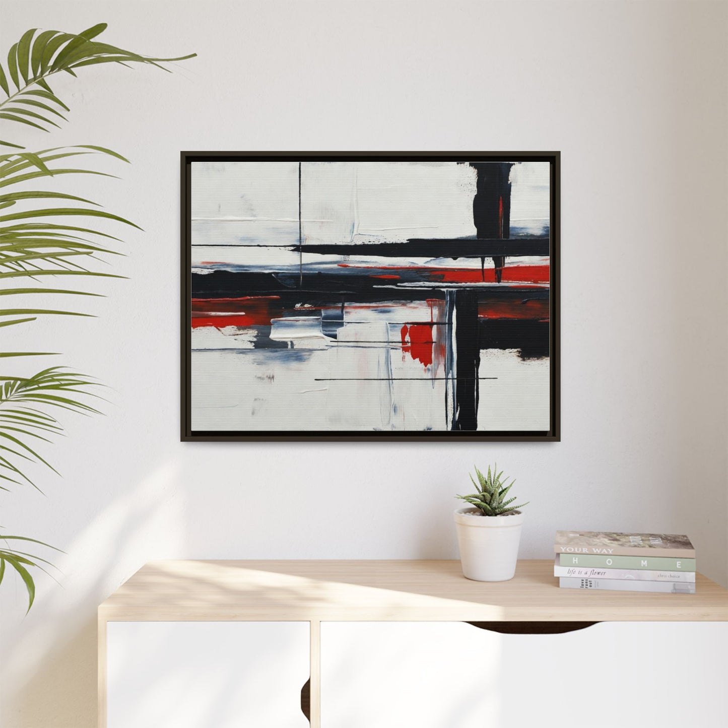 Abstract Red & Black Framed Canvas Art — Modern Matte Wall Painting