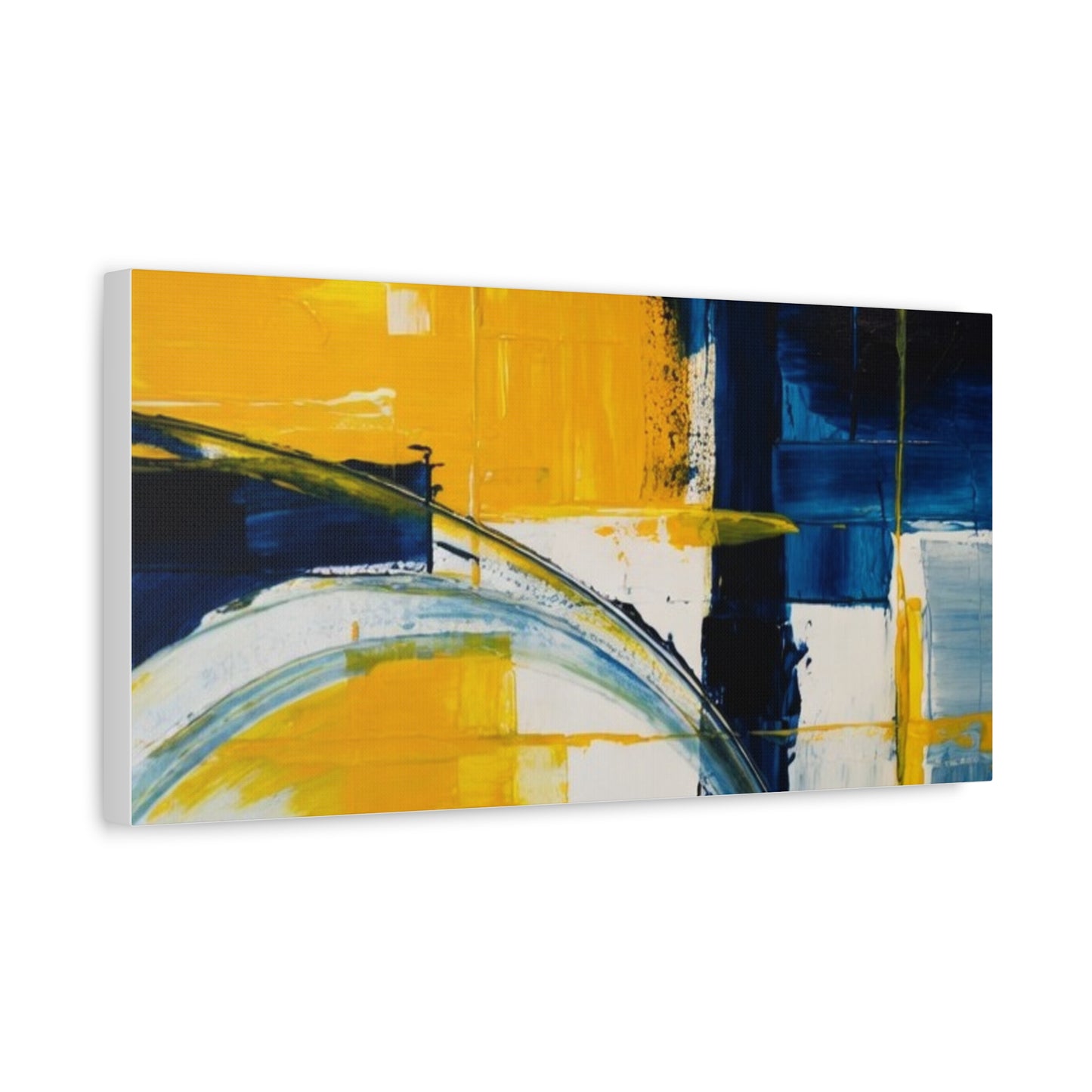 Abstract Blue & Yellow Arc Matte Canvas Wall Art - Stretched 1.25"