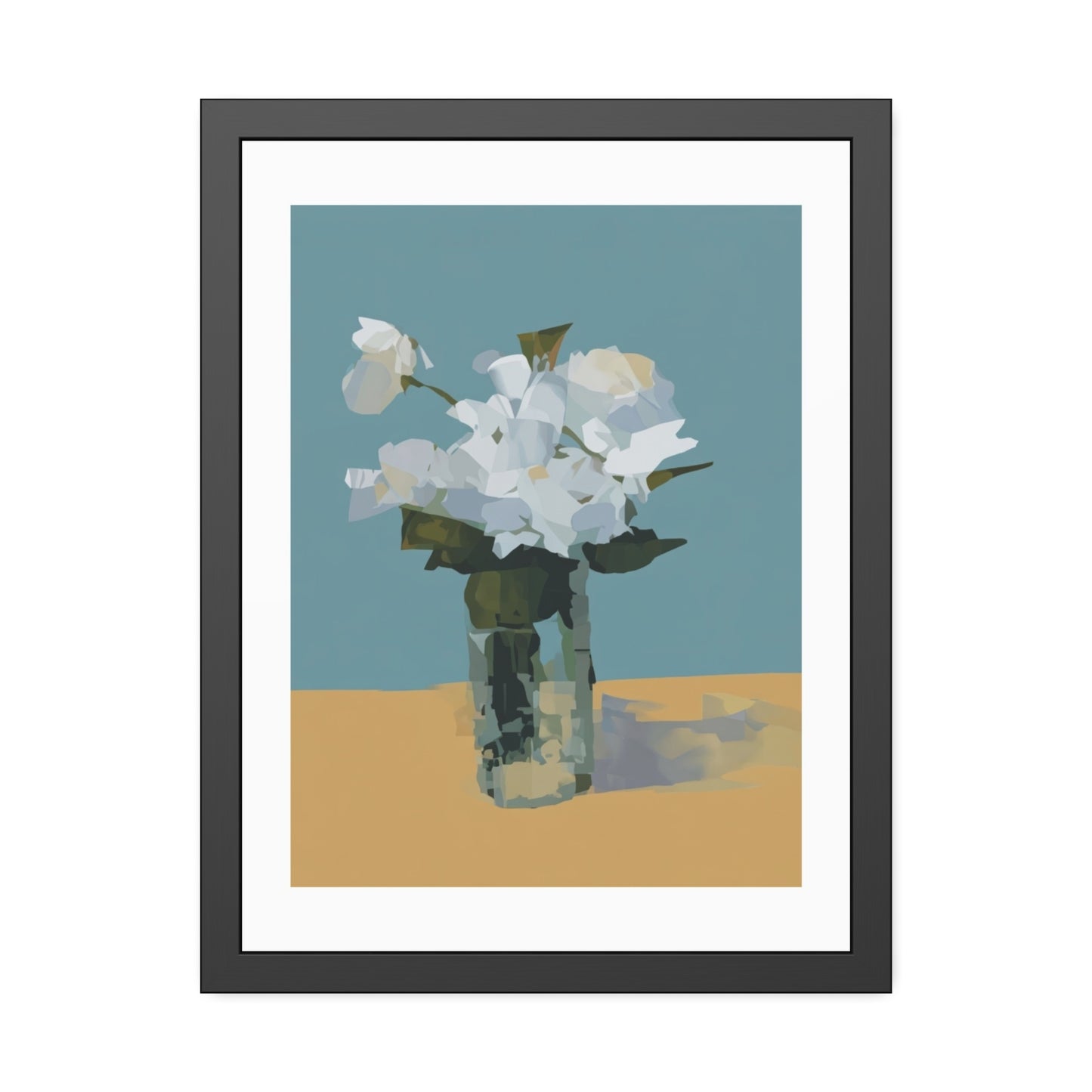 Framed Floral Poster - Modern White Blossoms in Vase Wall Art