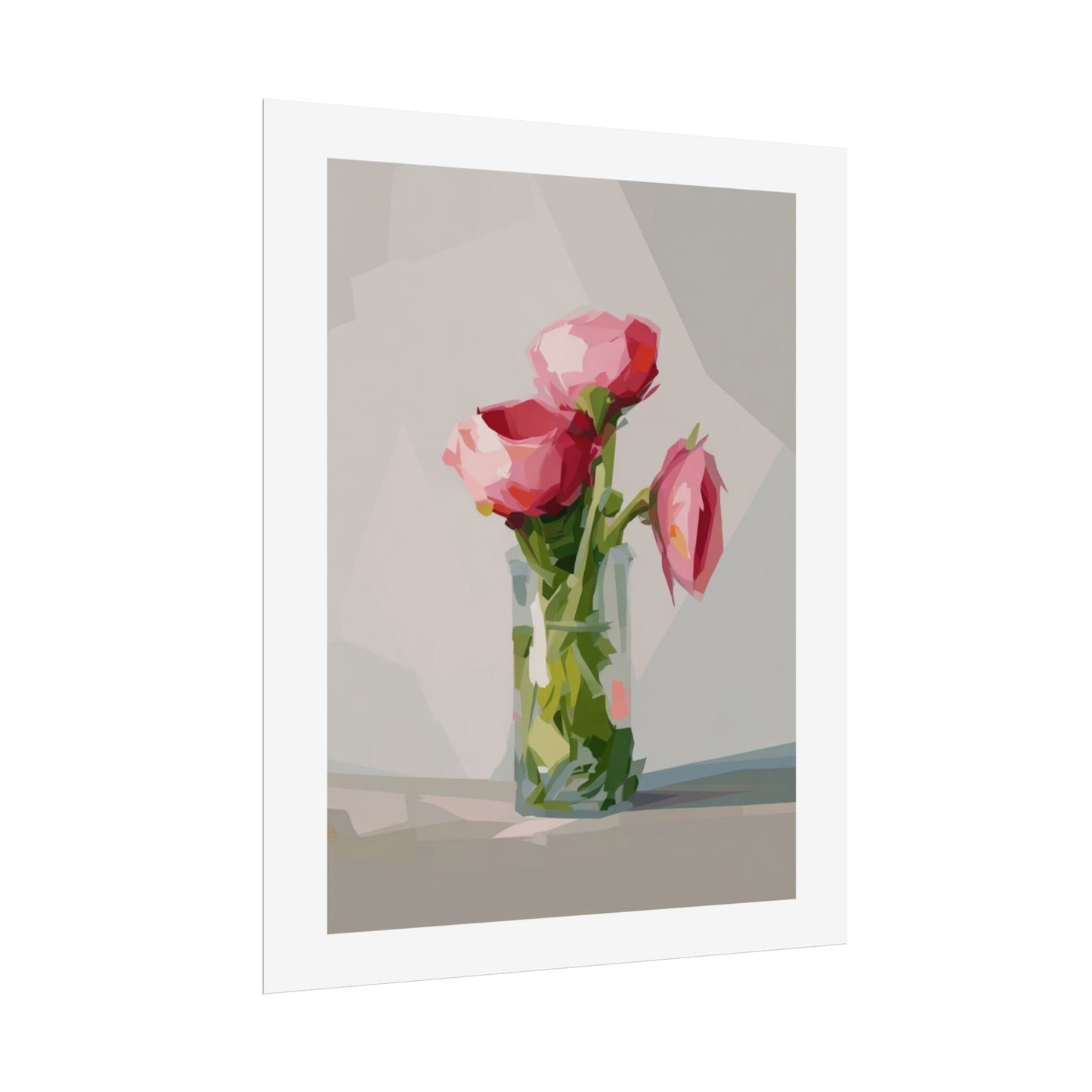 Floral Still Life Poster — Pink Roses in Vase Rolled Art Print