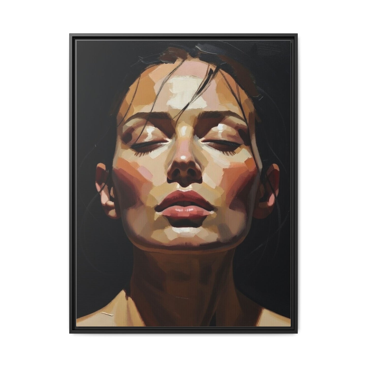 Framed Matte Canvas Portrait – Woman with Eyes Closed (Multi‑Color)