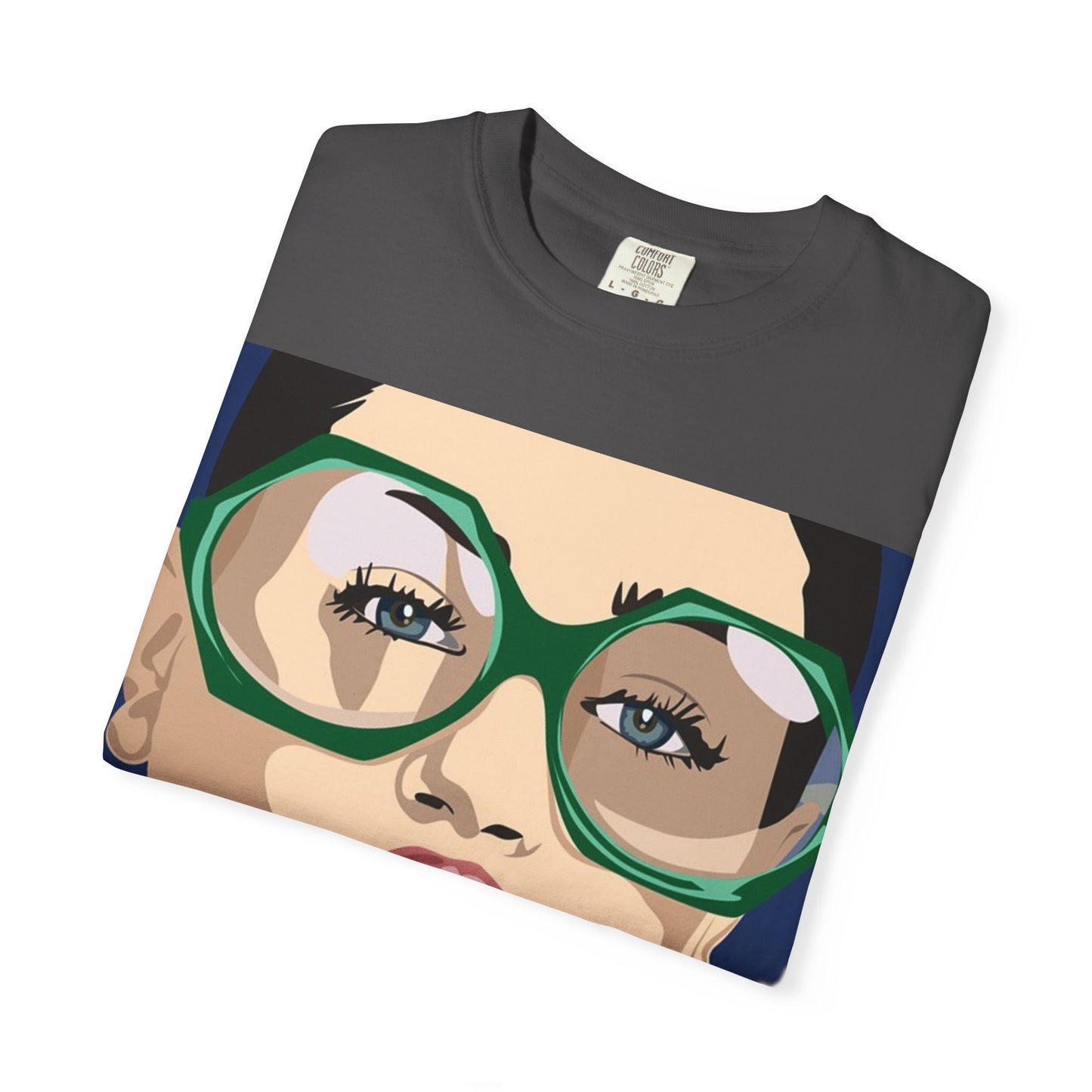 Pop Art Woman Graphic T‑Shirt — Retro Chic Green Glasses Design