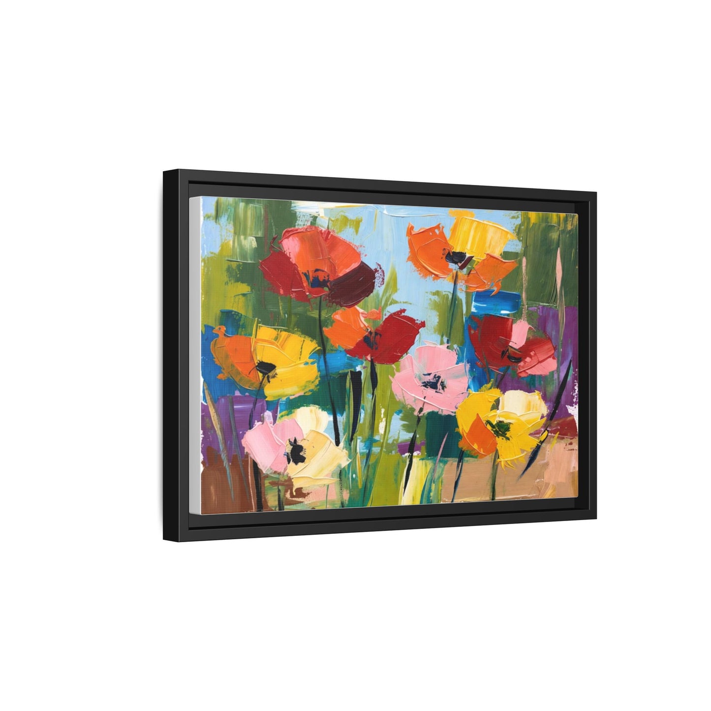 Framed Floral Canvas Print — Colorful Abstract Poppy Artwork