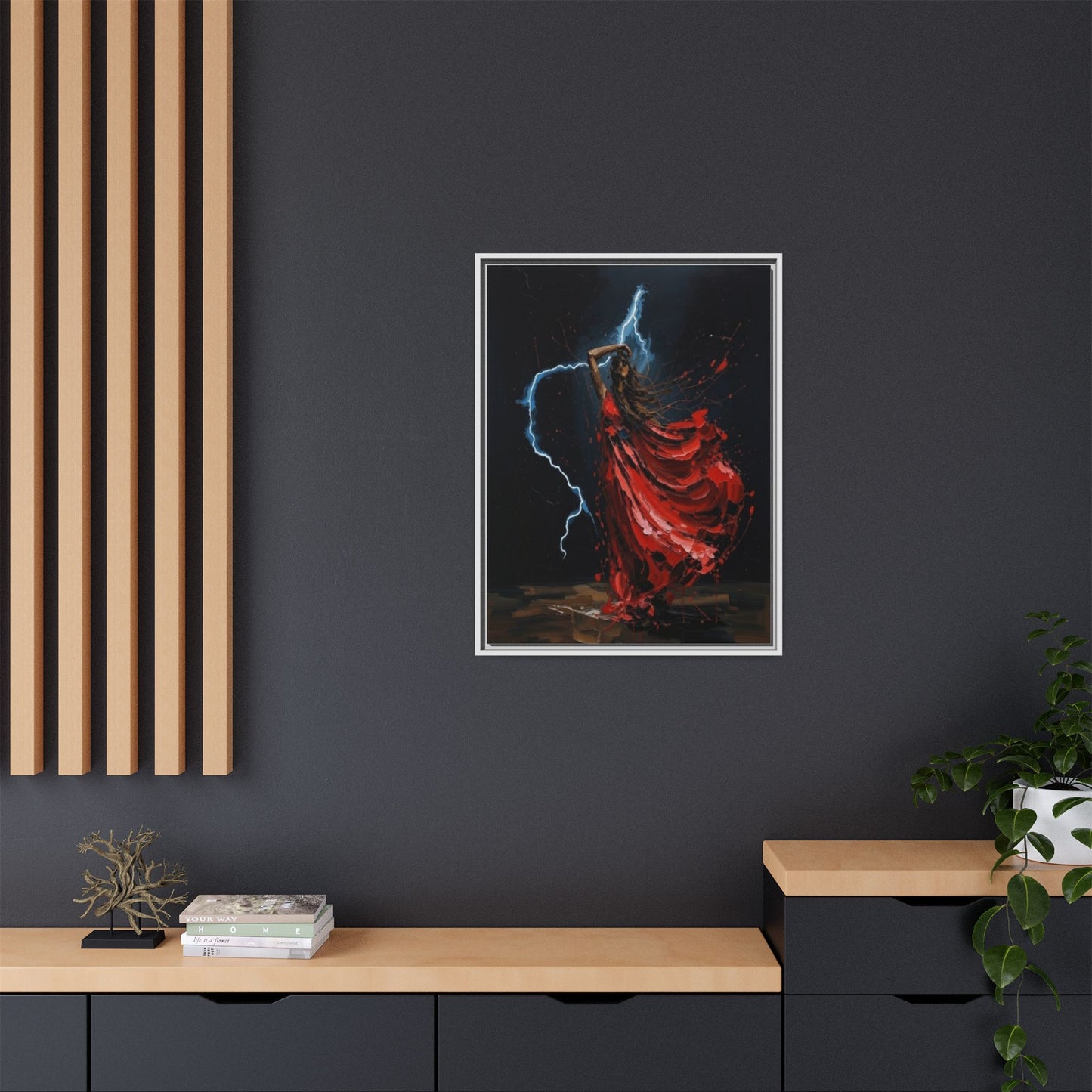 Framed Matte Canvas Print — Red Dancer Lightning Art